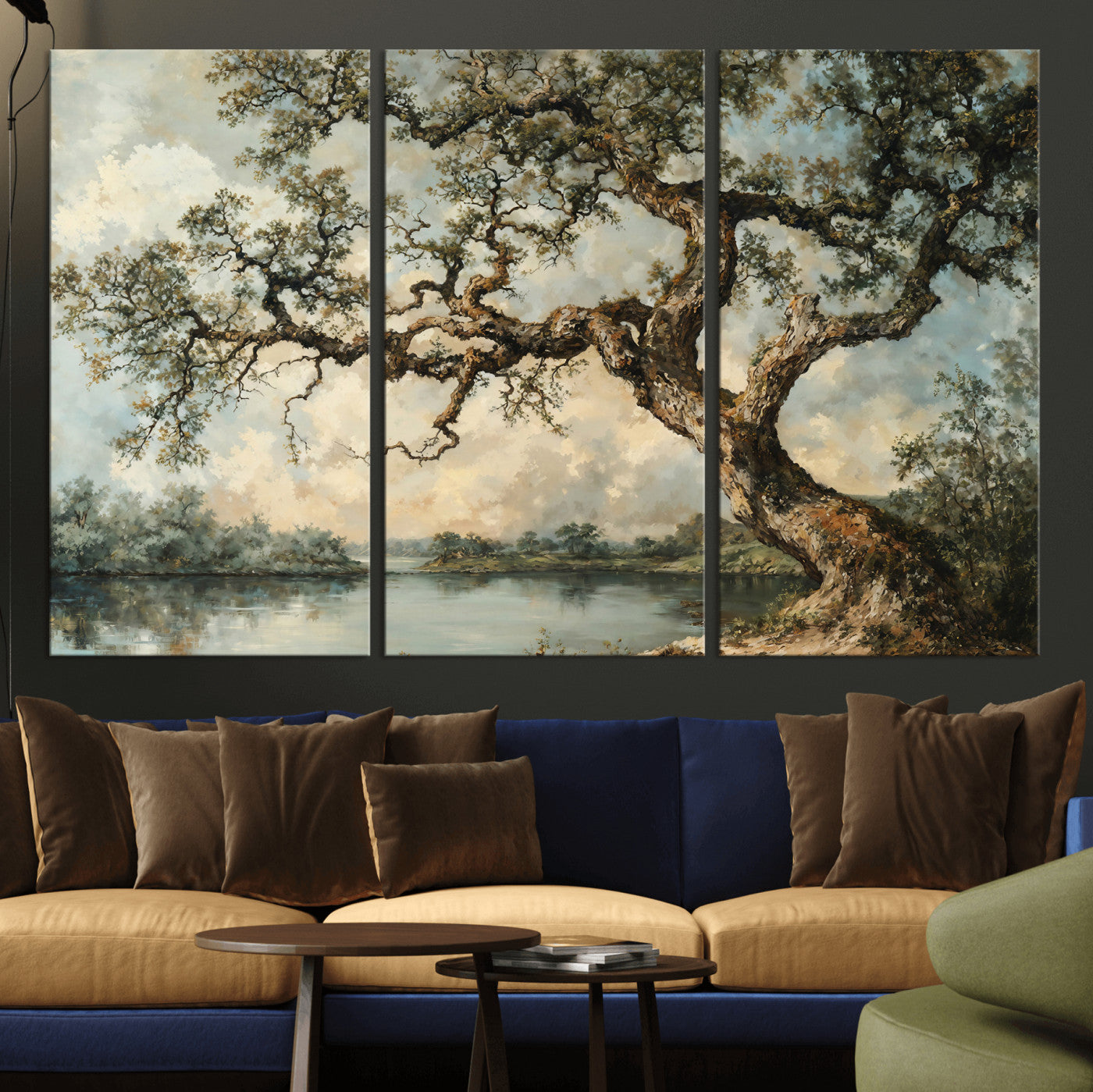 63857726-MGV-CV-36X24 - Old Oak Tree Canvas Wall Art, Turner Inspired Romantic Landscape Print, Vintage Nature Painting, Living Room Wall Decor, Antique Style Tree Art