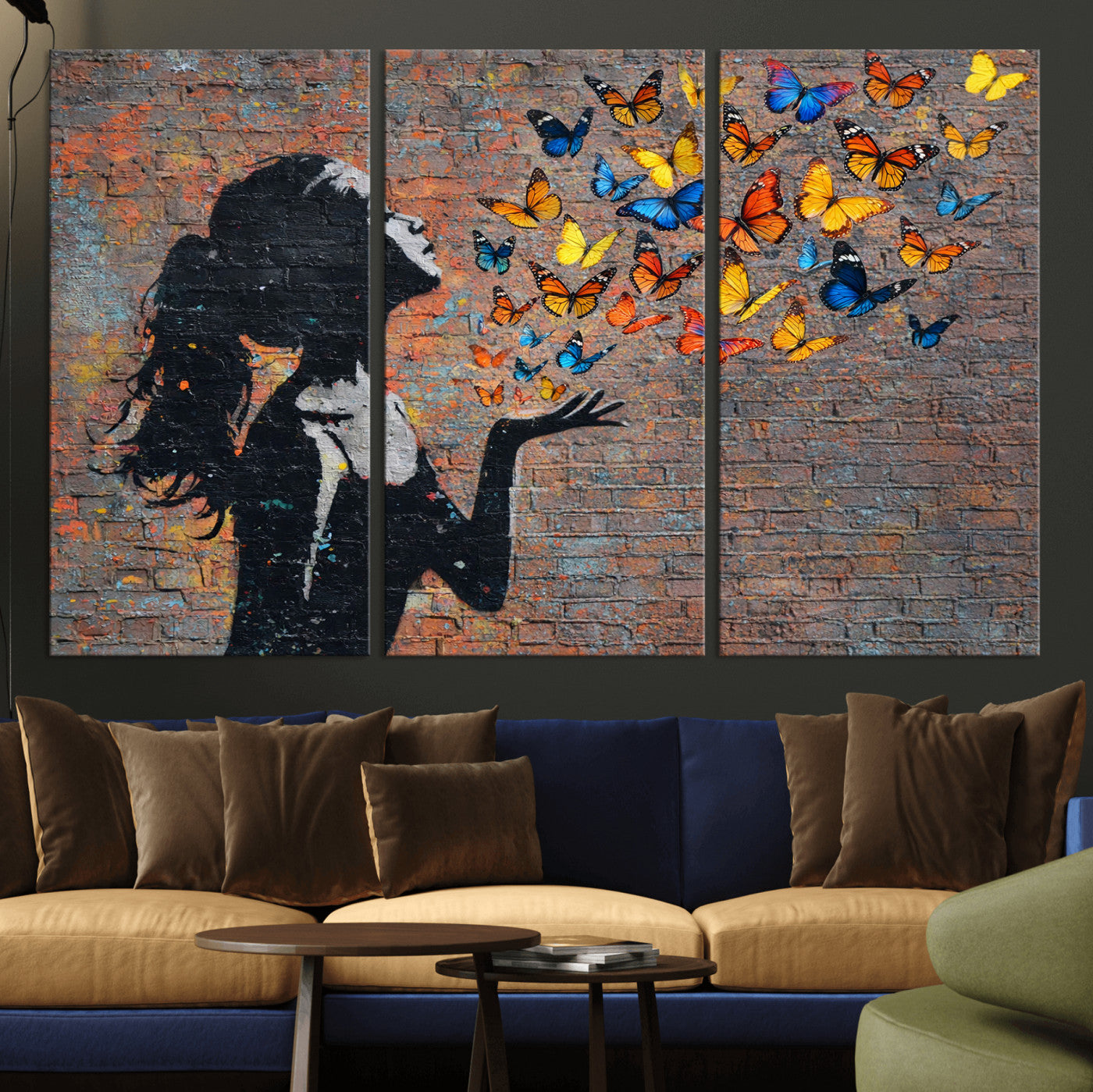 10555939-MGV-CV-36X24 - Urban Banksy Butterfly Girl Wall Art Canvas Print, Framed Street Art Canvas Print, Graffiti Silhouette Butterfly Wall Art for Living Room Bedroom Office