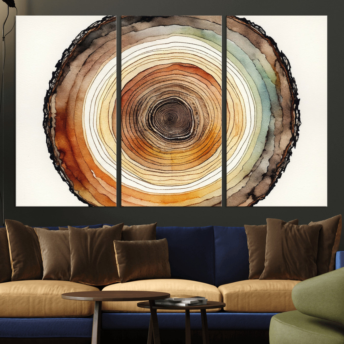 13719680-MGV-CV-36X24 - Natural Wood Slice Wall Art Canvas Print, Tree Ring Wall Art, Framed Abstract Nature Wall Decor, Earth Tone Statement Canvas Print