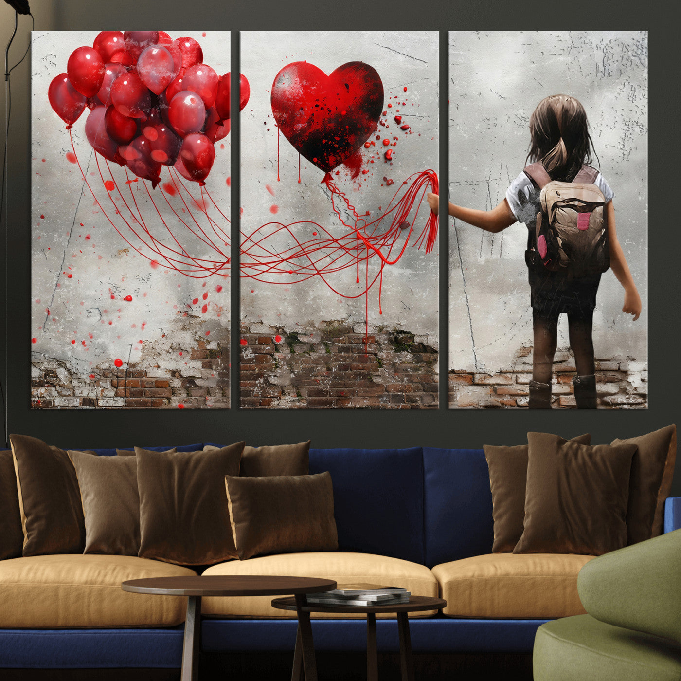 2162830T-MGV-CV-36X24 - Girl Graffiti Wall Art Canvas Print, Red Balloon Heart Street Art, Urban Love Artwork for Living Room Bedroom Hallway Office, Modern Abstract Canvas Wall Decor Home Decor