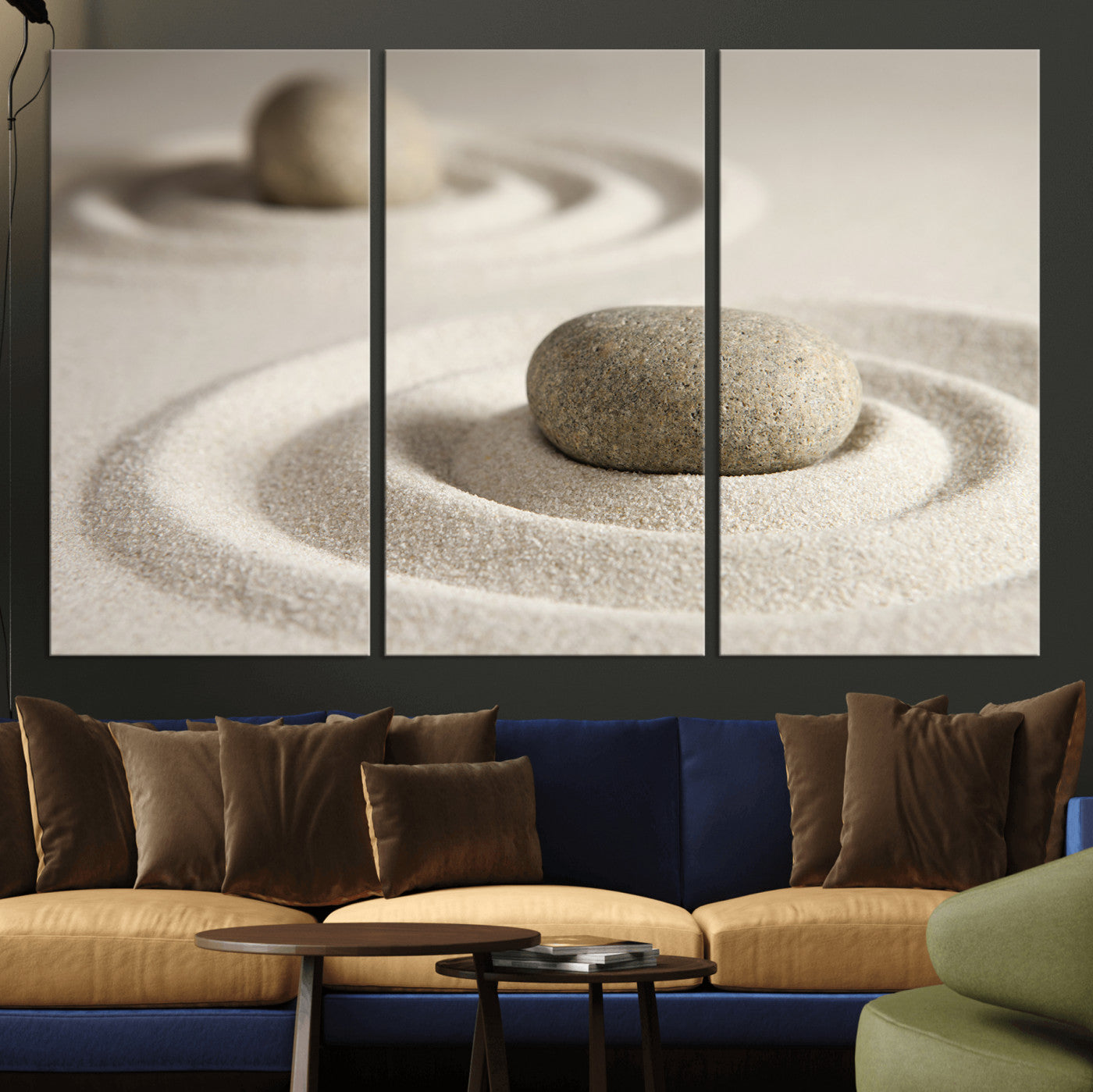 13397966-MGV-CV-36X24 - Zen Garden Stone Sand Canvas | Japanese Rock Garden Wall Art | Minimalist Meditation Print | Neutral Beige Mindfulness Decor