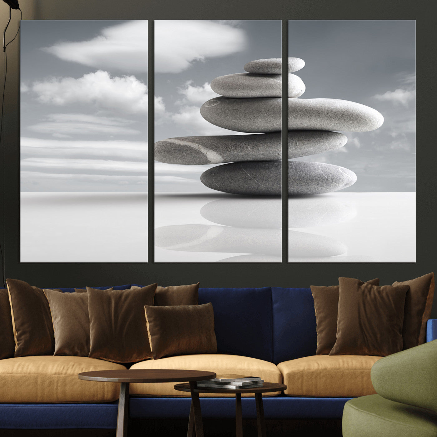 86426188-MGV-CV-36X24 - Zen Stone Wall Art Canvas Print, Balanced Rock Stack Framed Spa Artwork, Minimalist Meditation Decor for Living Room Bedroom Office Bathroom