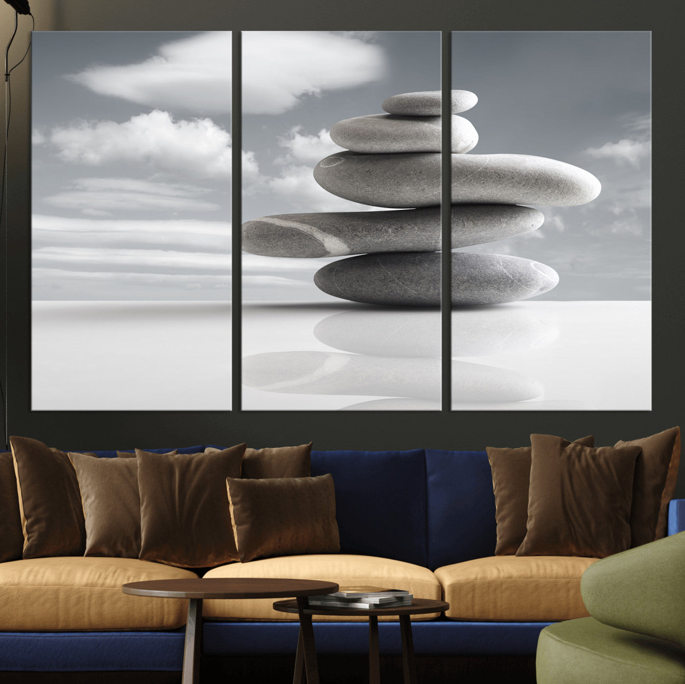 86426188-MGV-CV-36X24 - Zen Stone Wall Art Canvas Print, Balanced Rock Stack Framed Spa Artwork, Minimalist Meditation Decor for Living Room Bedroom Office Bathroom