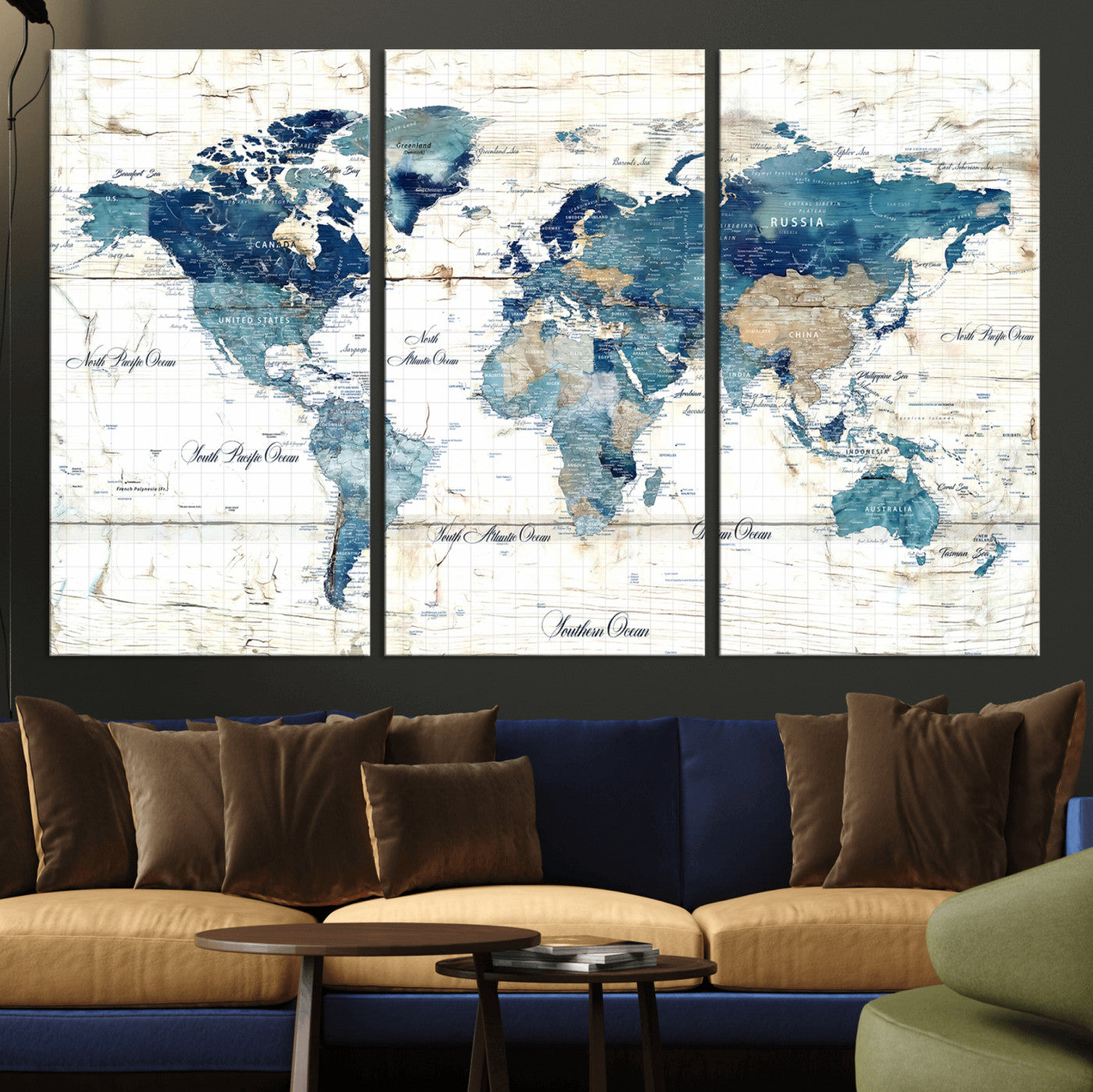 86799232-MGV-CV-36X24 - Watercolor World Map Canvas Wall Art Print – Abstract Colorful Travel Wall Decor