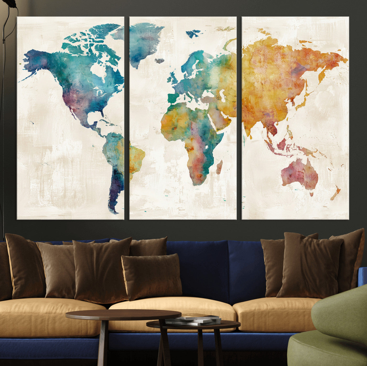 56556018-MGV-CV-36X24 - Watercolor World Map Canvas Wall Art Print – Abstract Colorful Travel Wall Decor