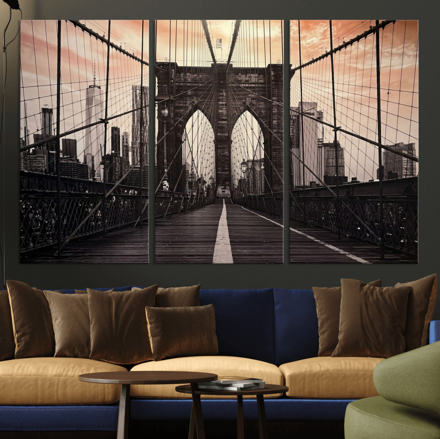93226664-MGV-CV-36X24 - Brooklyn Bridge Canvas Wall Art, New York City Skyline Photography Print, NYC Landmark Urban Decor Artwork