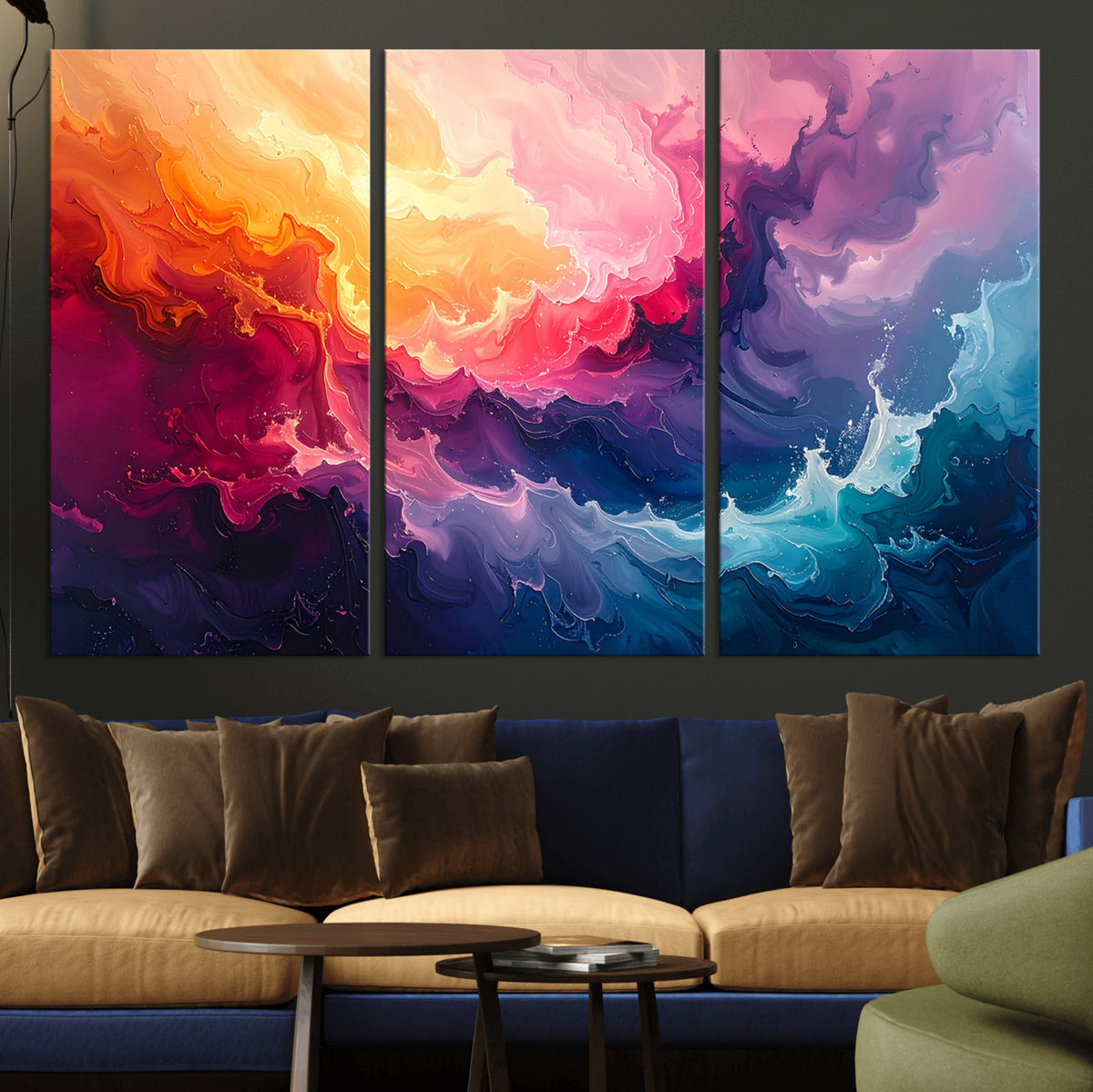 16157633-MGV-CV-36X24 - Large Colorful Abstract Canvas Wall Art Print, Vibrant Popup Color Art Print