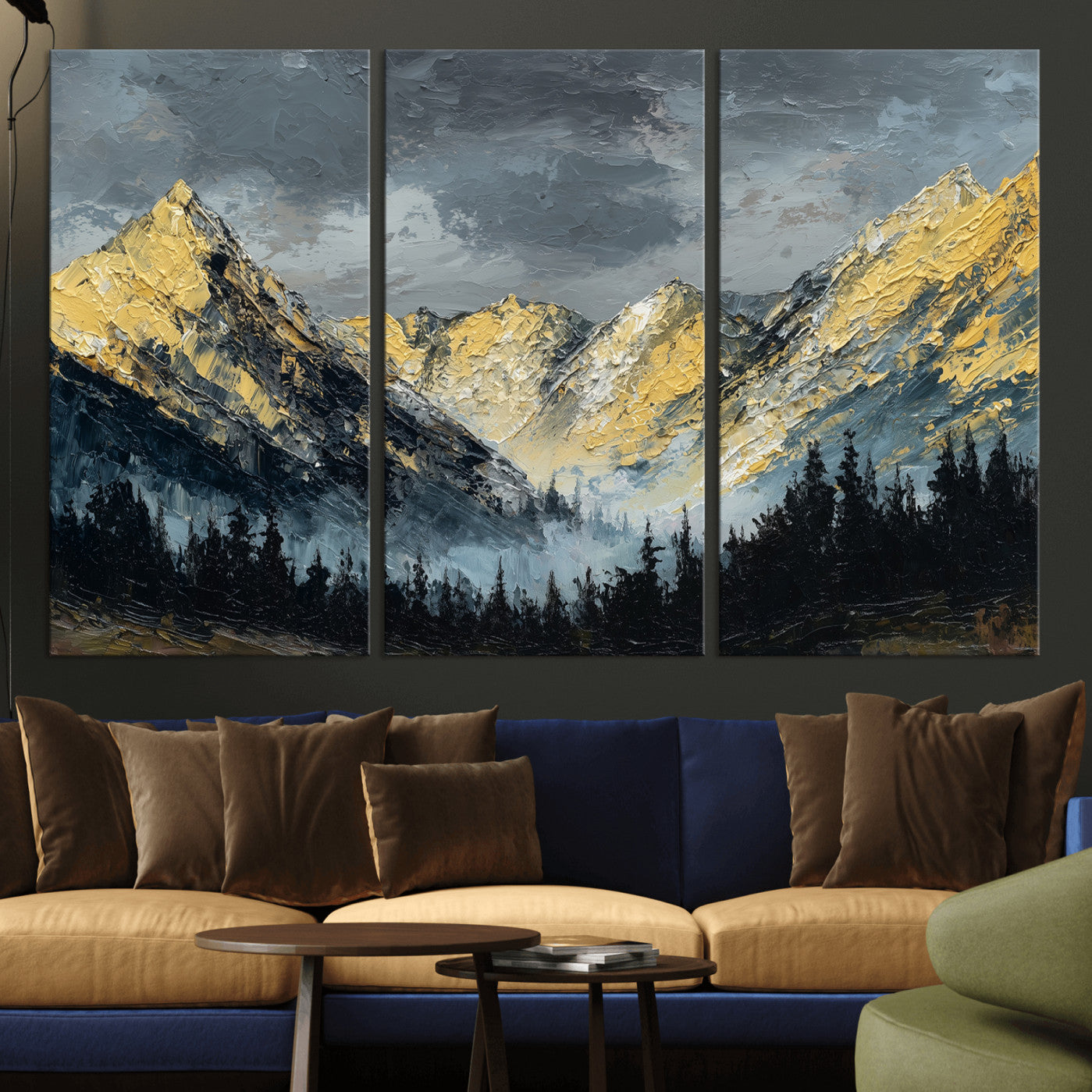 86912101-MGV-CV-48X32-3P - Abstract Mountain Wall Art Canvas Print Modern Landscape Painting Print