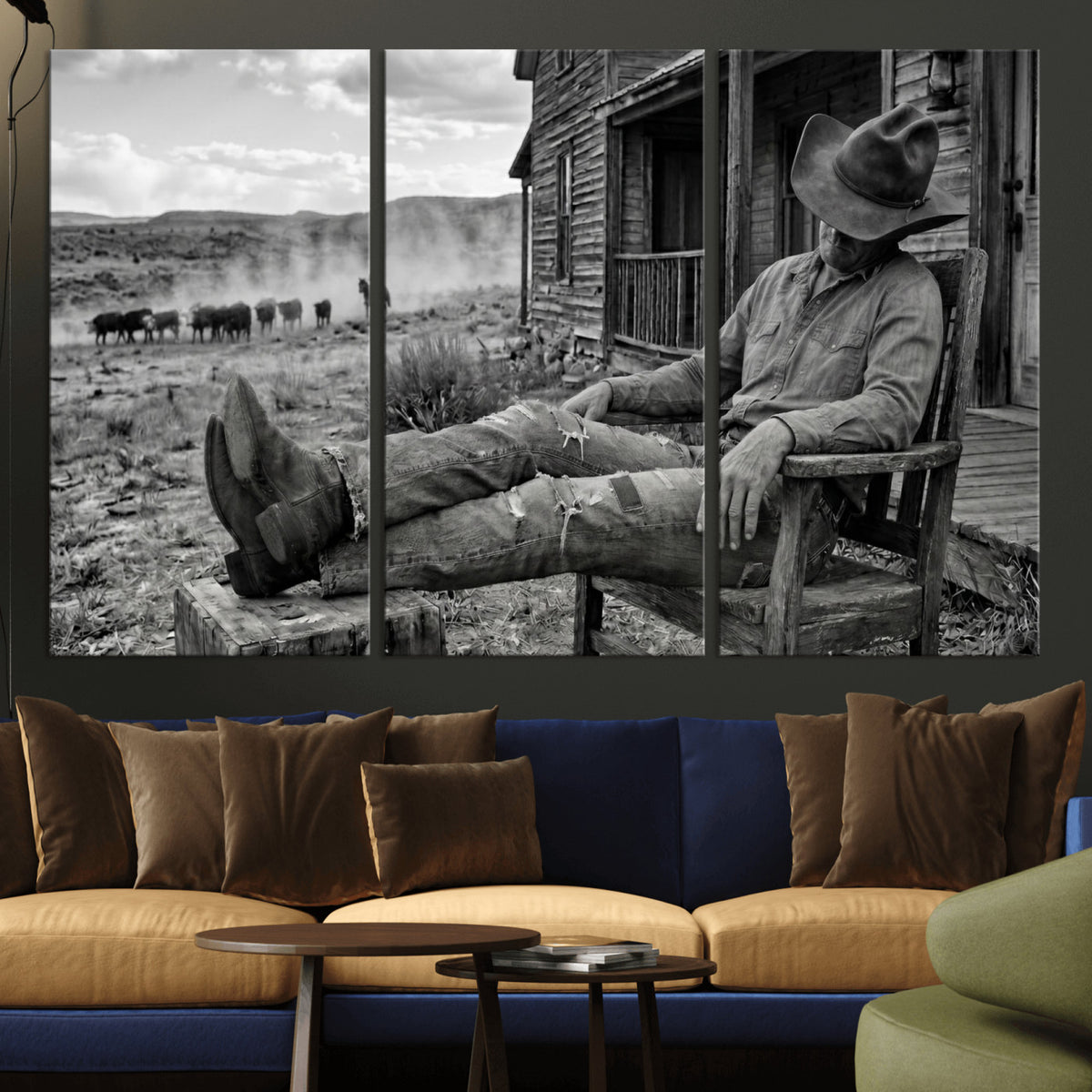 94461975S-MGV-CV-36X24 - Vintage Sleeping Cowboy Wall Art Canvas Print, Western Home Decor