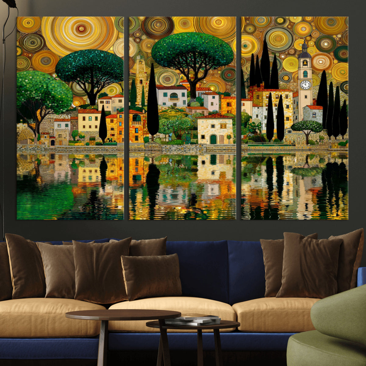 93010897-MGV-CV-36X24 - Gustav Klimt Golden Cityscape Wall Art Canvas Print,