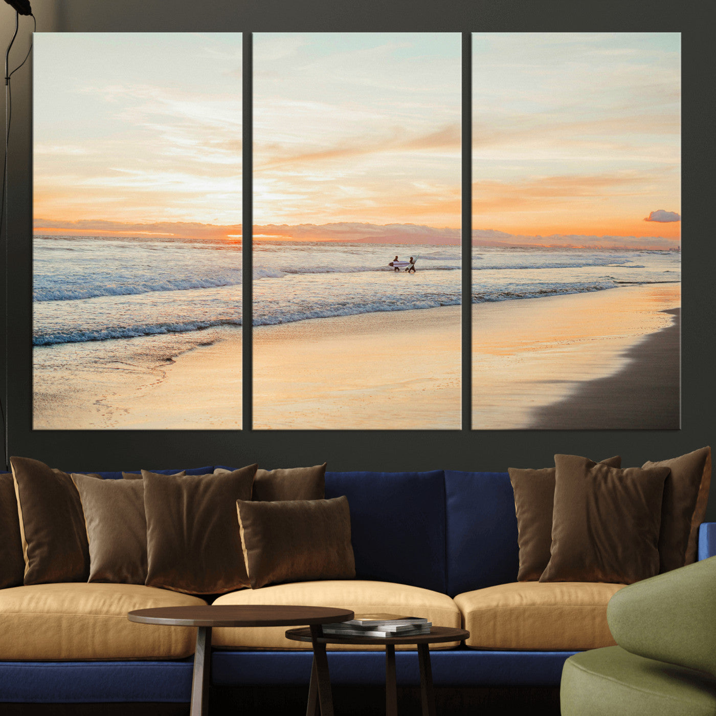 38131619-MGV-CV-36X24 - Beach Sunset Canvas Wall Art Print | Ocean Waves Landscape, Coastal Photography, Seascape Wall Decor, Ready to Hang