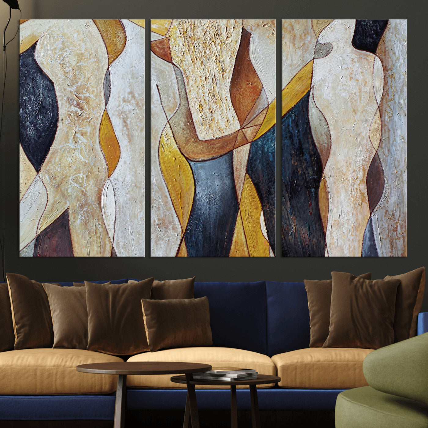 96079939-MGV-CV-36X24 - Mid Century Modern Figurative Canvas Wall Art Abstract Cubist Painting Print