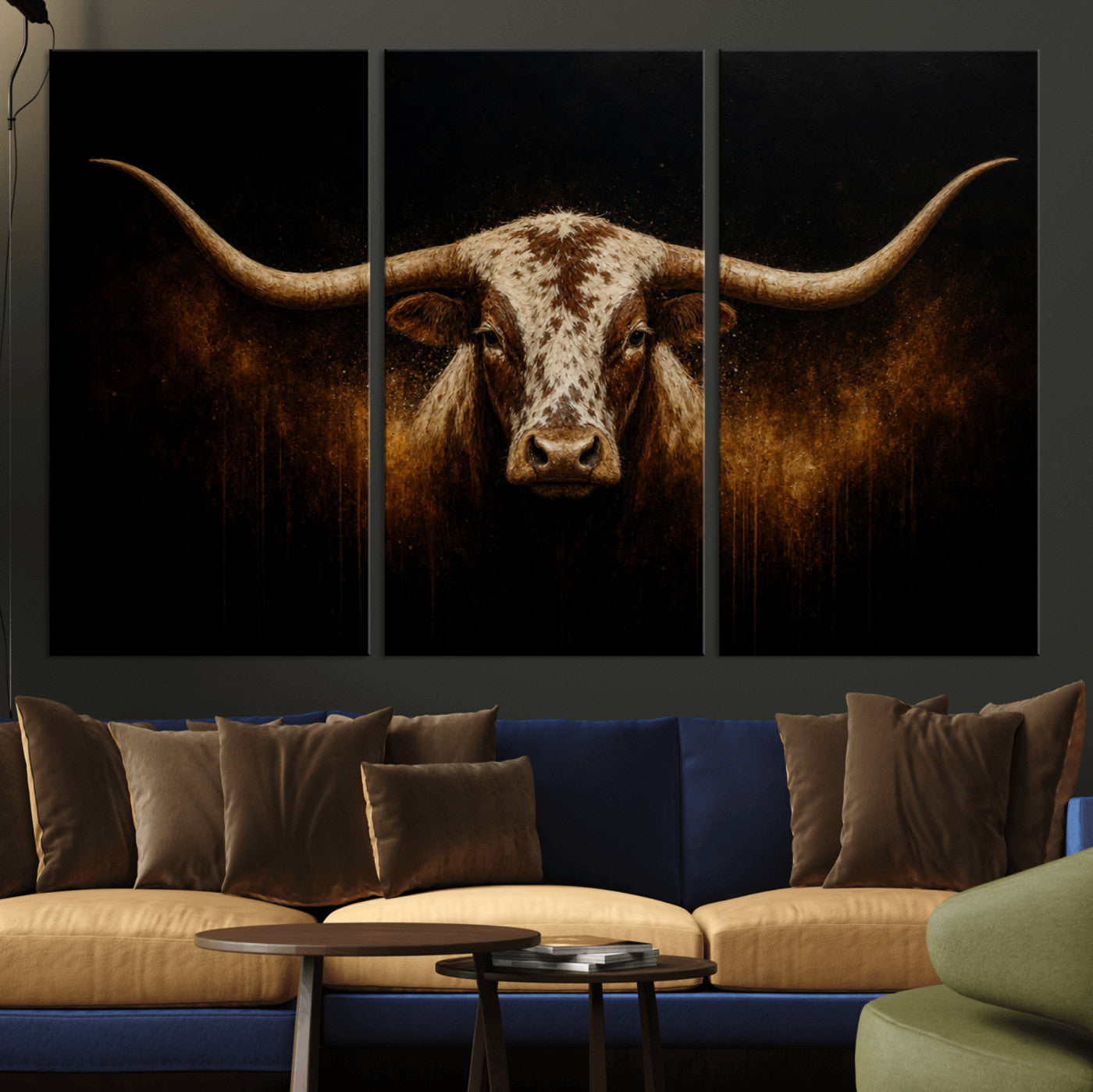 12628958-MGV-CV-36X24 - Texas Longhorn Canvas Wall Art Moody Western Bull Oil Painting Print