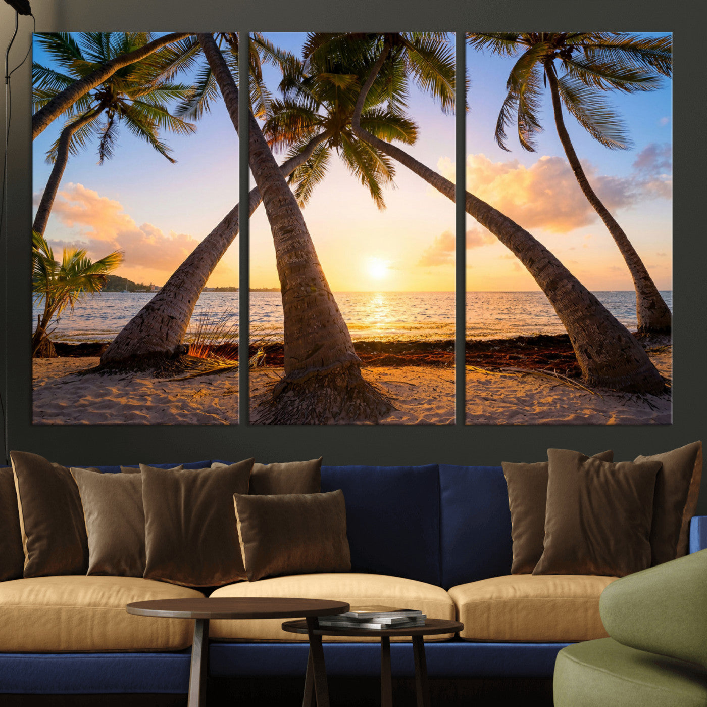 75123213-MGV-CV-36X24 - Tropical Island Coconut Palm Trees Sunset Wall Art Canvas Print - Turquoise Beach Print for Nautical Home Decor