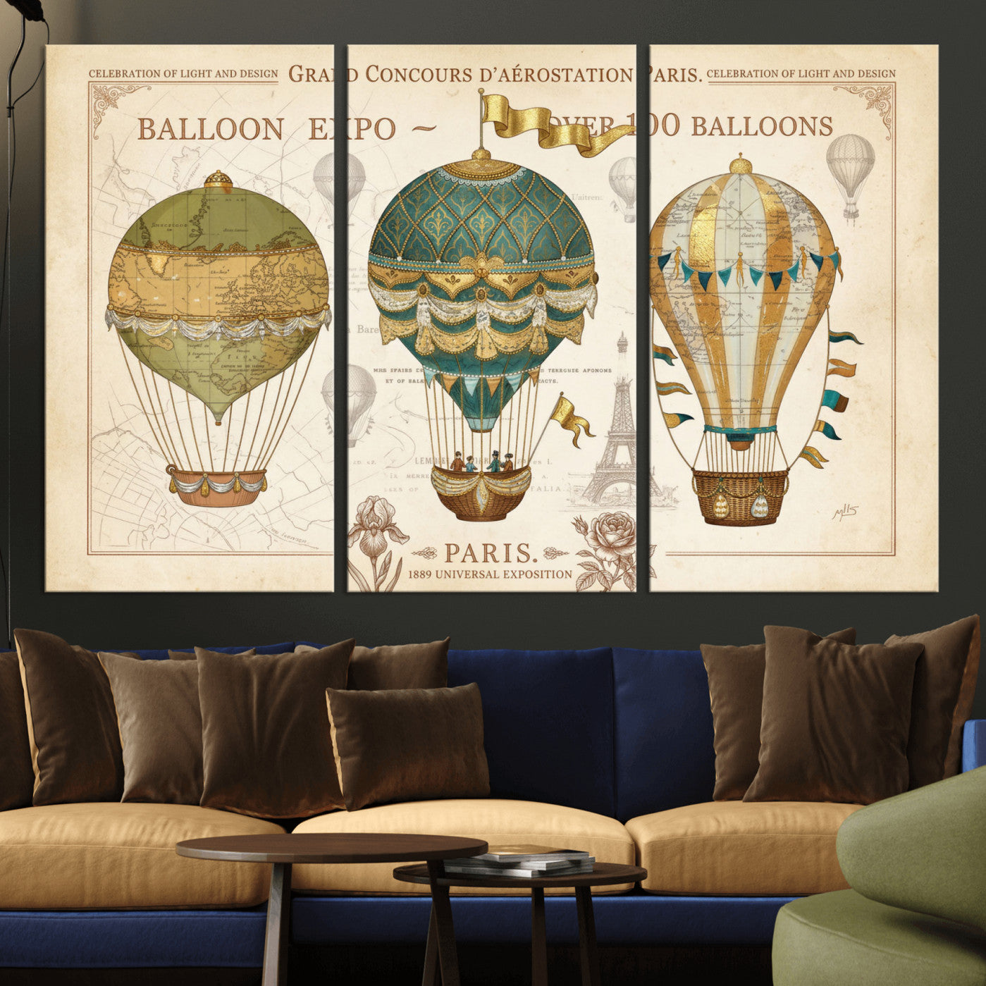 31530449-MGV-CV-36X24 - Kimberly Allen Paris Balloon Expo Wall Art Canvas Print, Vintage 1889 French Hot Air Balloon Poster