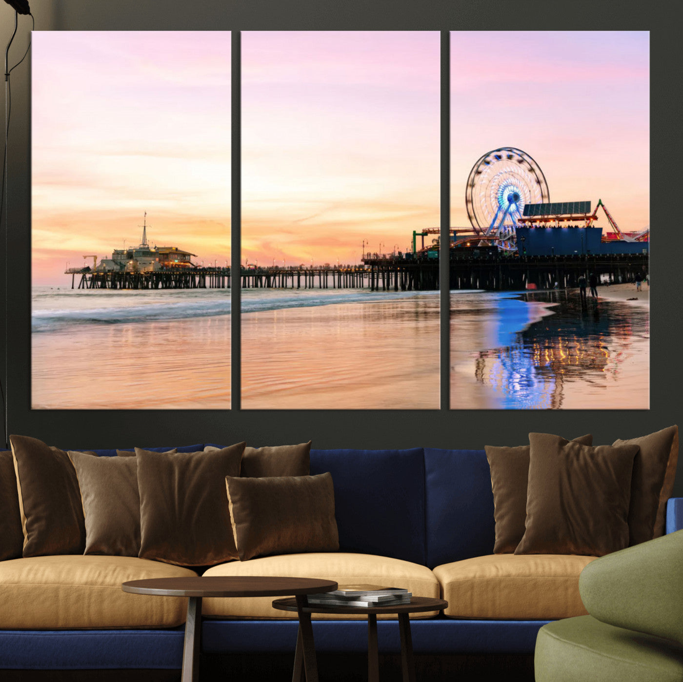27381272-MGV-CV-36X24 - Santa Monica Pier Sunset Beach Wall Art Canvas Print, California Ferris Wheel Photo Print