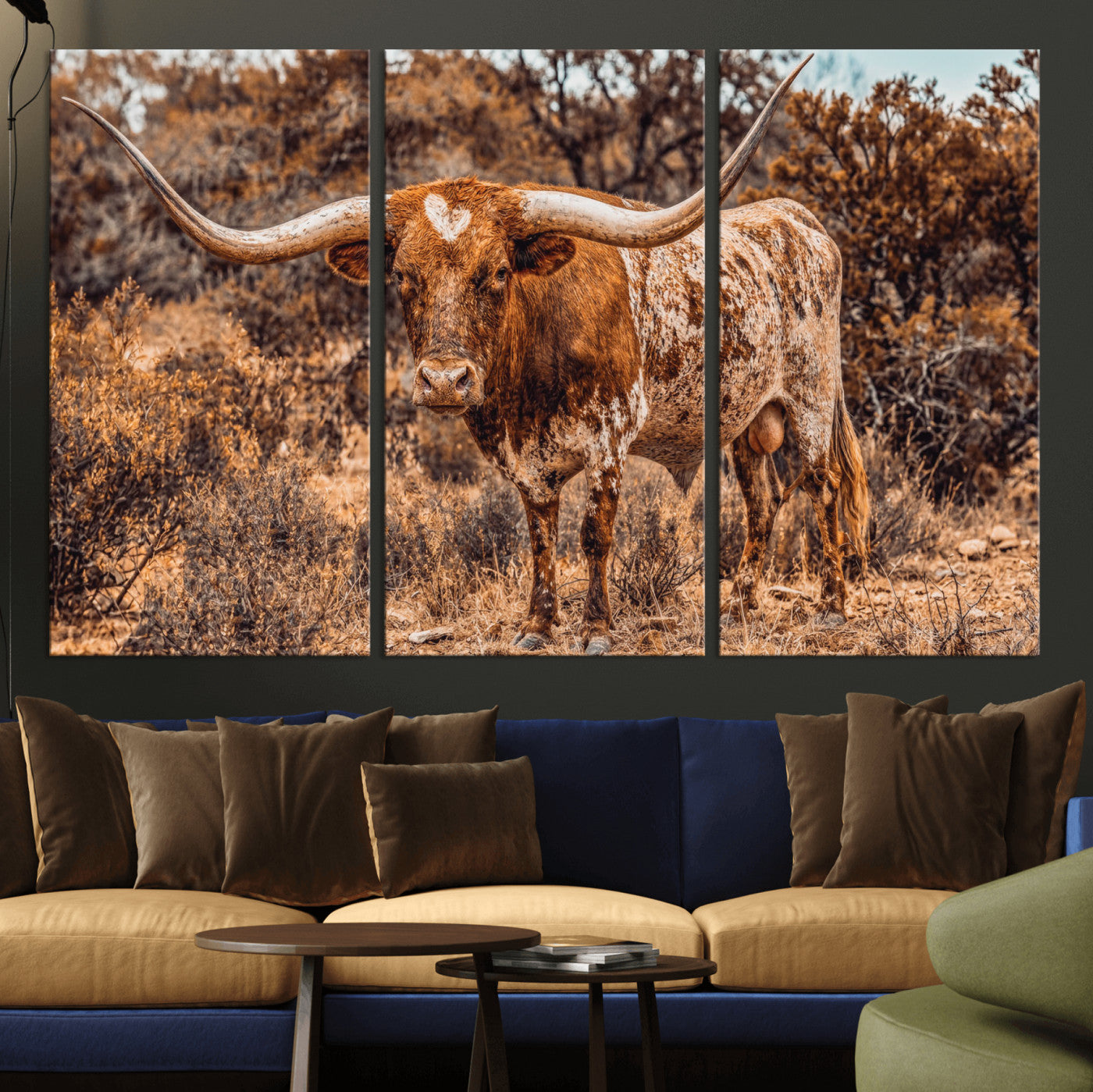 62076449-MGV-CV-36X24 - Texas Cow Bull Longhorn Print for Western Wall Art Decor for Farmhouse