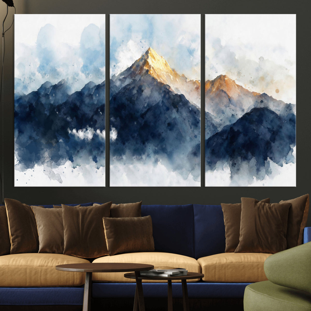 62076449DG1-MGV-CV-36X24 - Abstract Watercolor Mountain Lake Wall Art Print for Living Room Decor