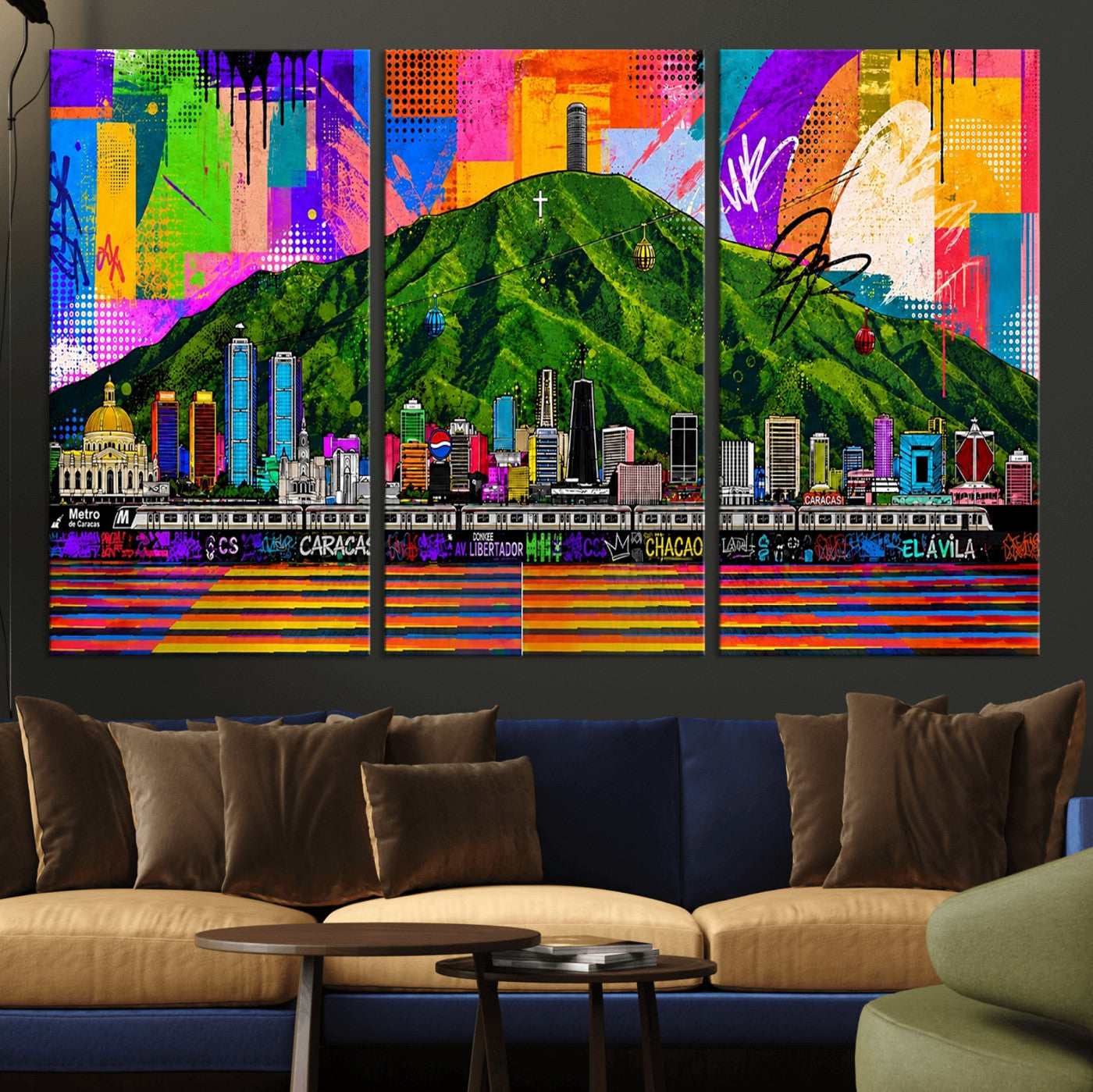 86696255-MGV-CV-36X24 - Mount Ávila, Caracas, Venezuela Wall Art Print by Artist Yorlette - Graffiti Caracas Skyline Canvas Art, Colorful Street Artwork - Venezuela El Avila Poster Print