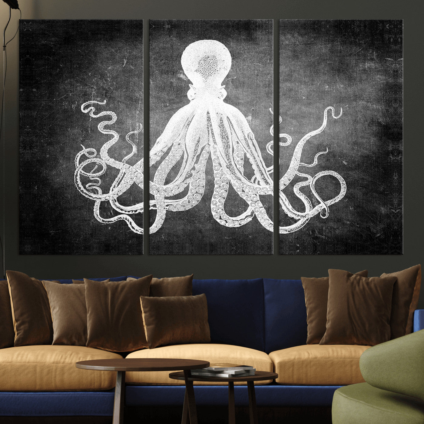 -Black White Octopus Wall Art Canvas Print