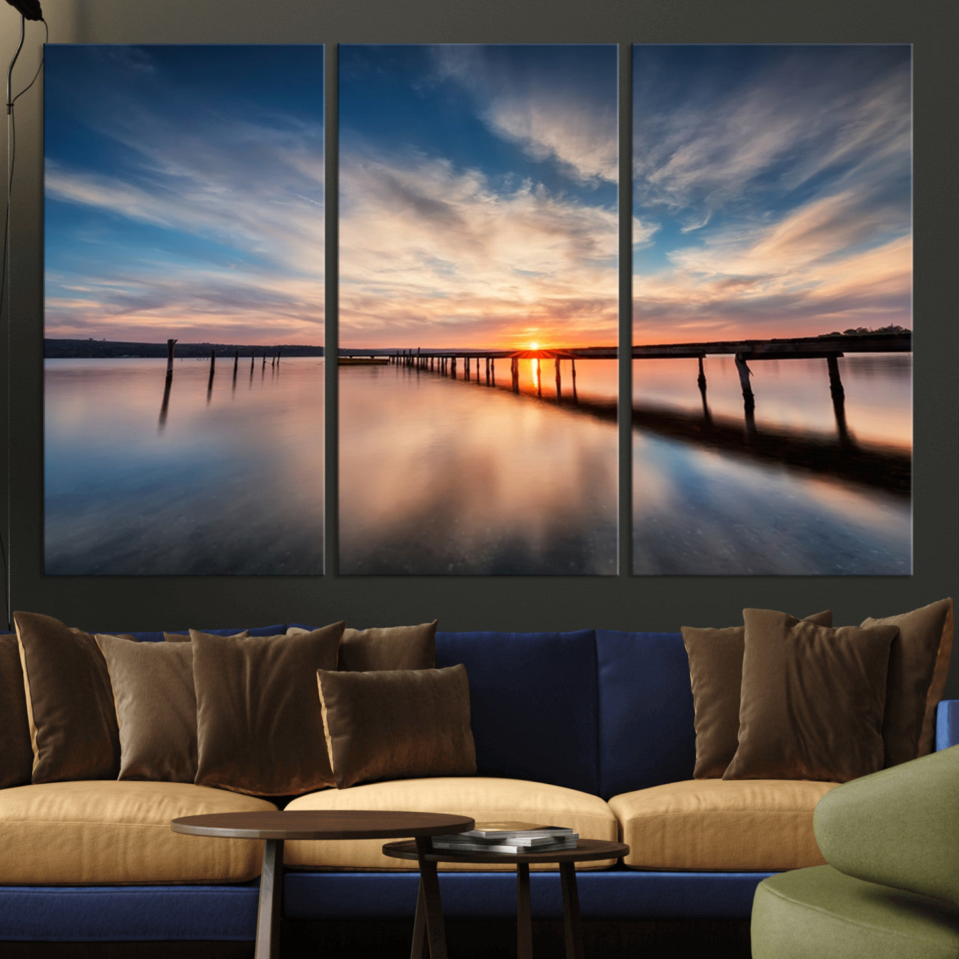 39967-MGV-CV-36X24-Wooden Pier on Seascape and Sunset Wall Art Canvas Print