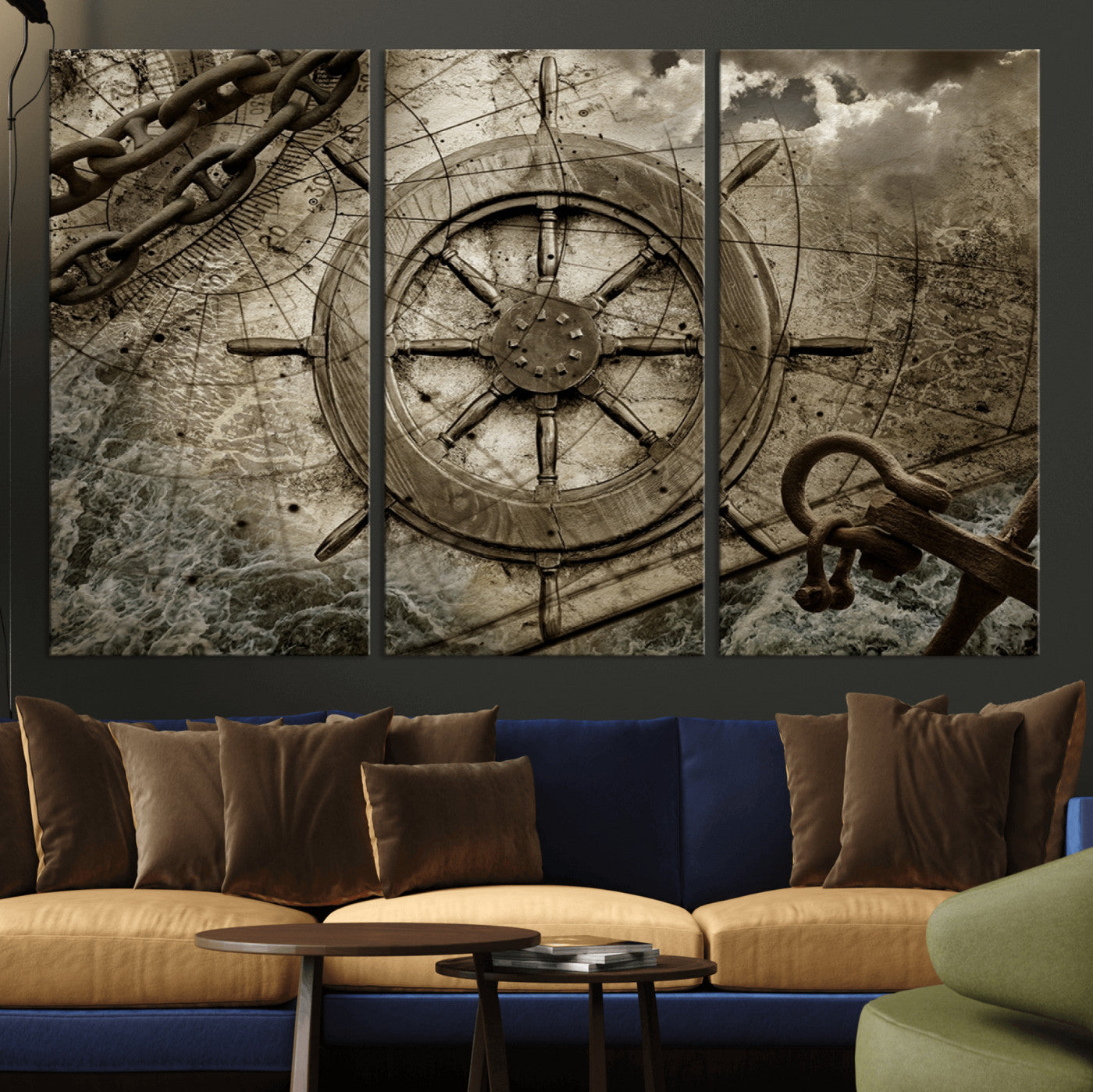 98180-MGV-CV-36X24-Wooden Ship Wheel Canvas Print, Multi Panel Canvas Wall Art Print