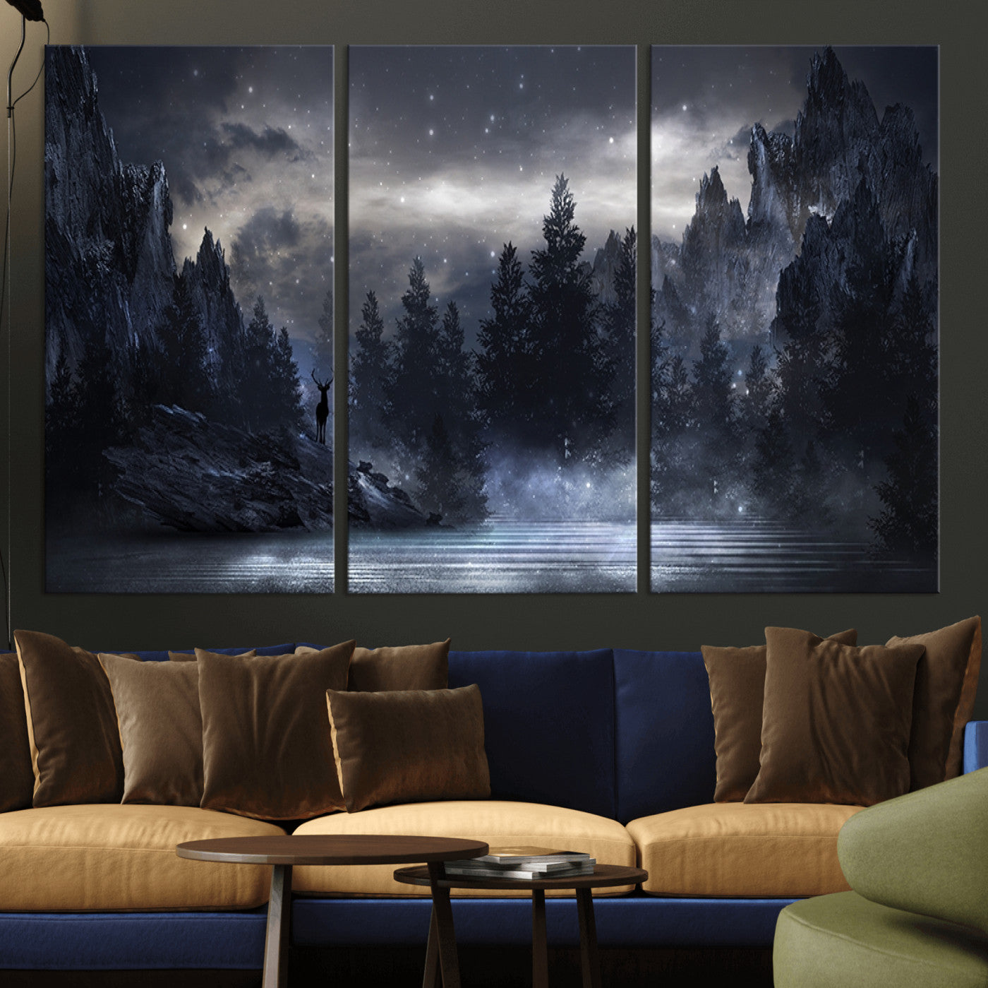 55385-MGV-CV-36X24-Night Landscape and Trees Wall Art Canvas Print