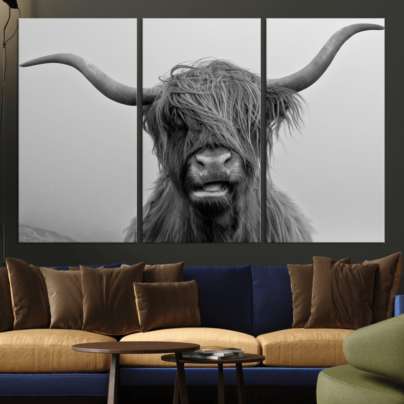 -Texas Cow Wall Art Canvas, Texas Longhorn Cattle Canvas Print