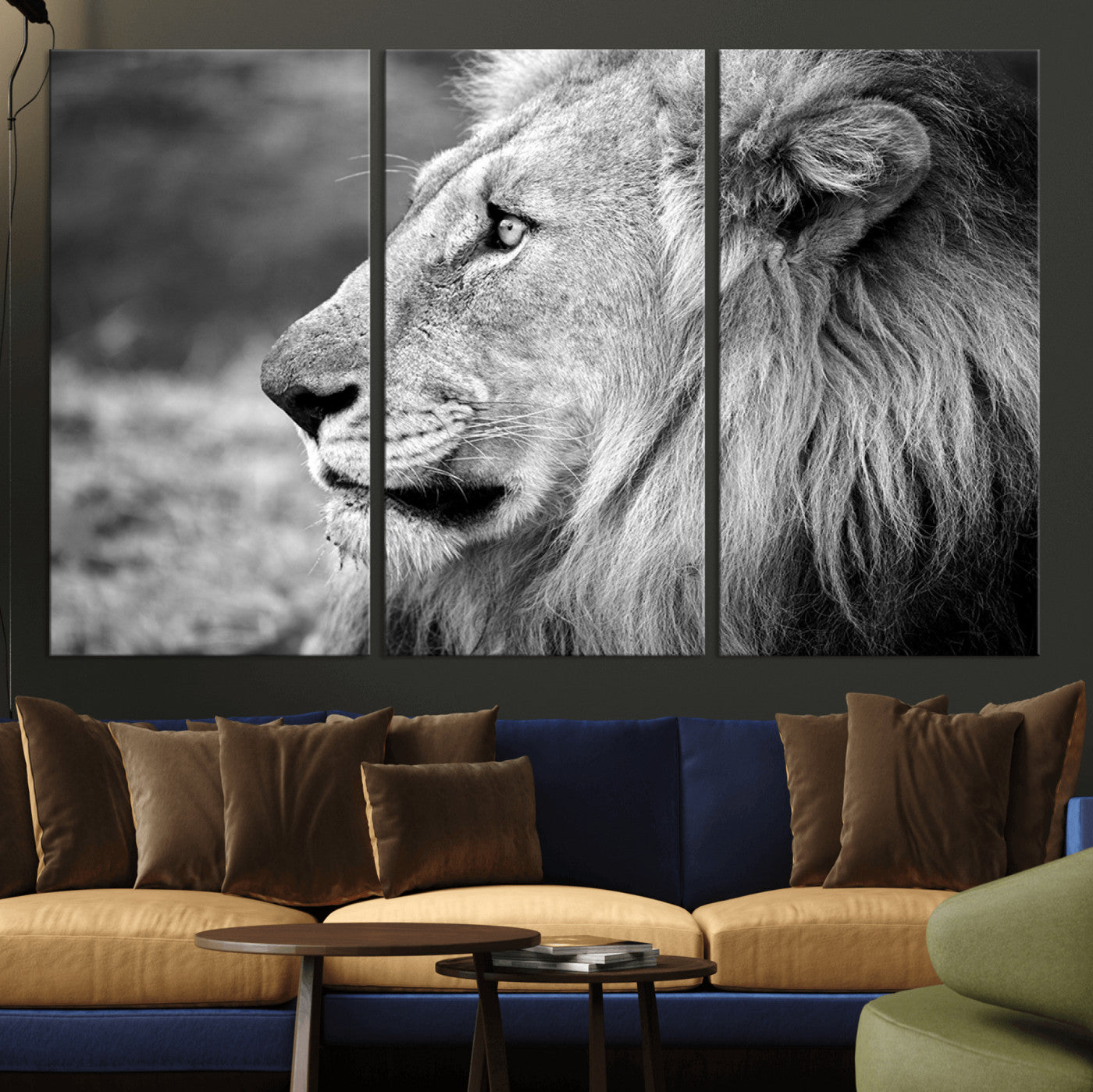 23833-MGV-CV-36X24-Lion Wall Art Canvas Print – Framed Majestic Wildlife Portrait Lion with Regal Presence Artwork for Home, Office