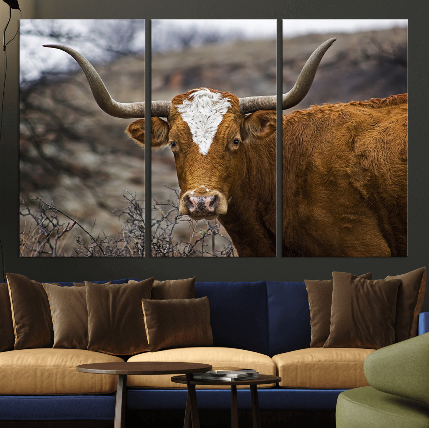 -Texas Longhorn Canvas Wall Art - Longhorn Steer Canvas Wall Art Print- Rustic Western Animal Print,