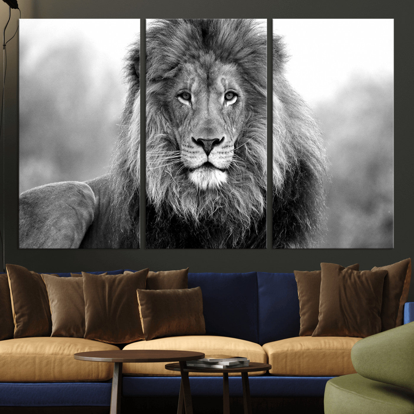 -Black and White Lion Canvas Wall Art – Animal Print Artwork for Home, Office, Living Room, Guest Room