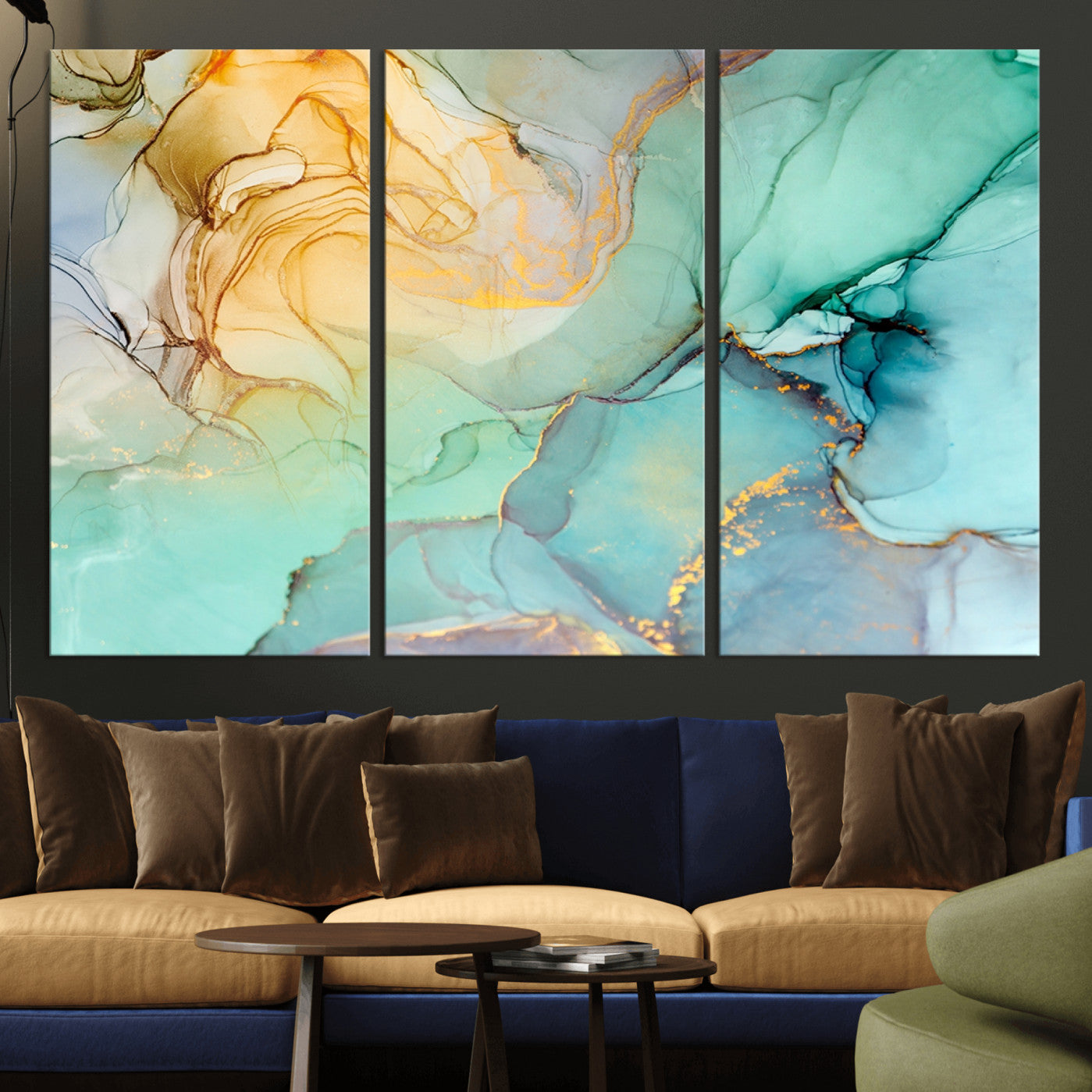 47242-MGV-CV-36X24-Green Marble Fluid Effect Wall Art Abstract Canvas Wall Art Print