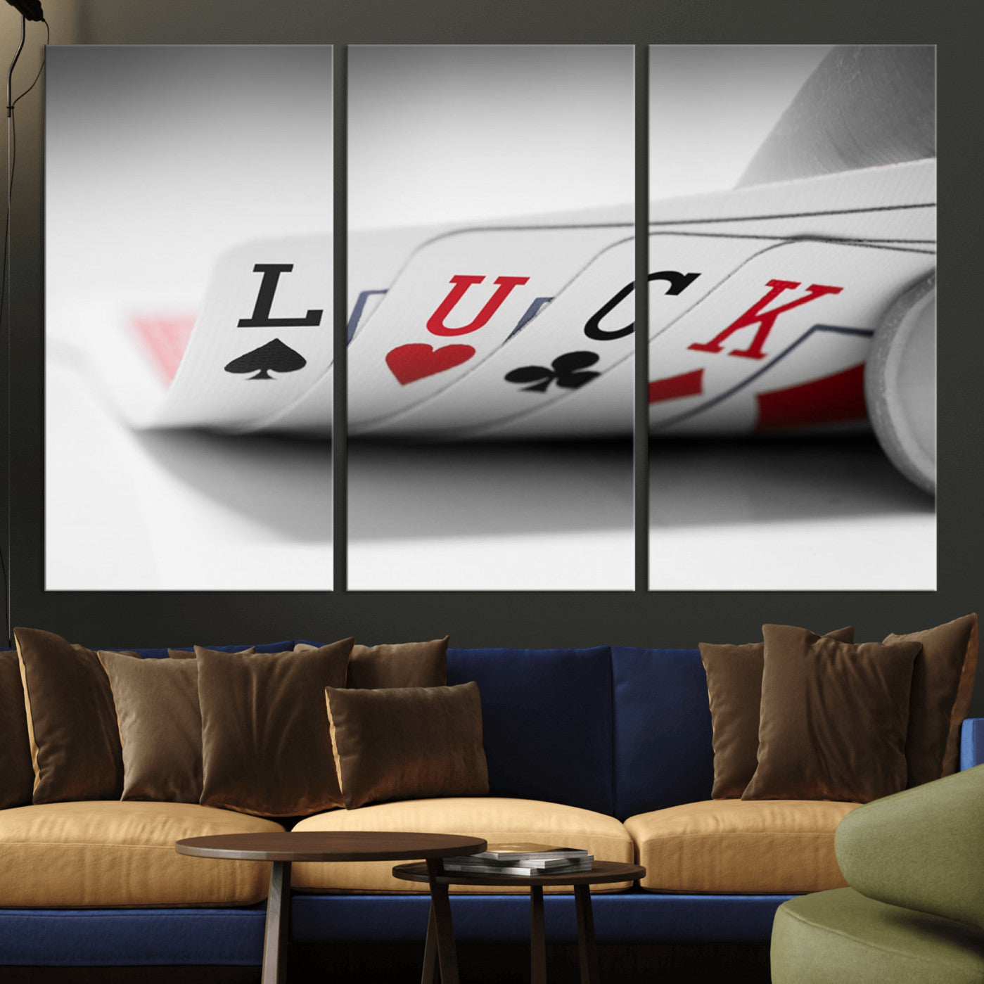 -Framed Luck Poker Cards Canvas – Modern Triptych Wall Art, Ready to Hang for Game Rooms