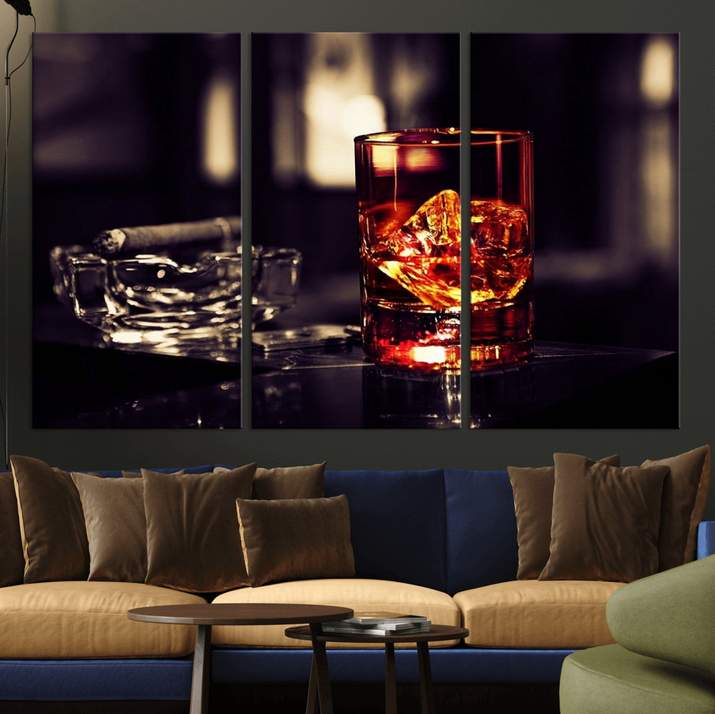 40315-MGV-CV-36X24-Whiskey and Cigar Canvas – Luxurious Wall Art for Home or Bar – Glass and Cigar Scene Print Canvas