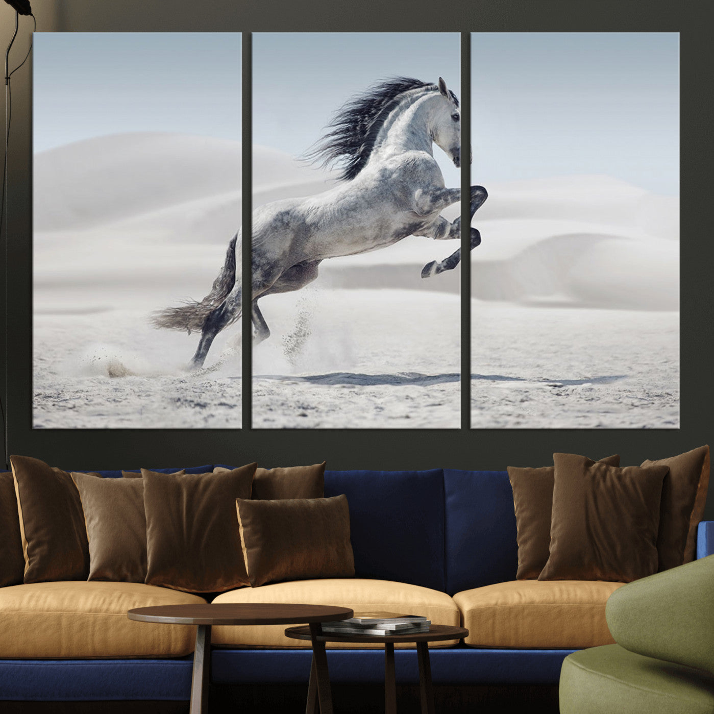 -Prancing Horse Desert Large Wall Art Canvas Print – Majestic Horse Animal Artwork for Home, Office, Living Room