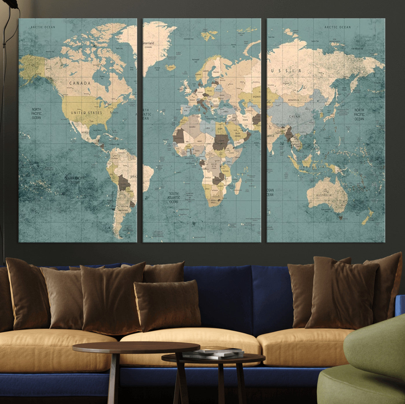 54872-MGV-CV-36X24-Classic World Map Canvas Print – Framed Vintage Map Wall Art, Retro Atlas Design for Rustic Explorer or Study Room Decor