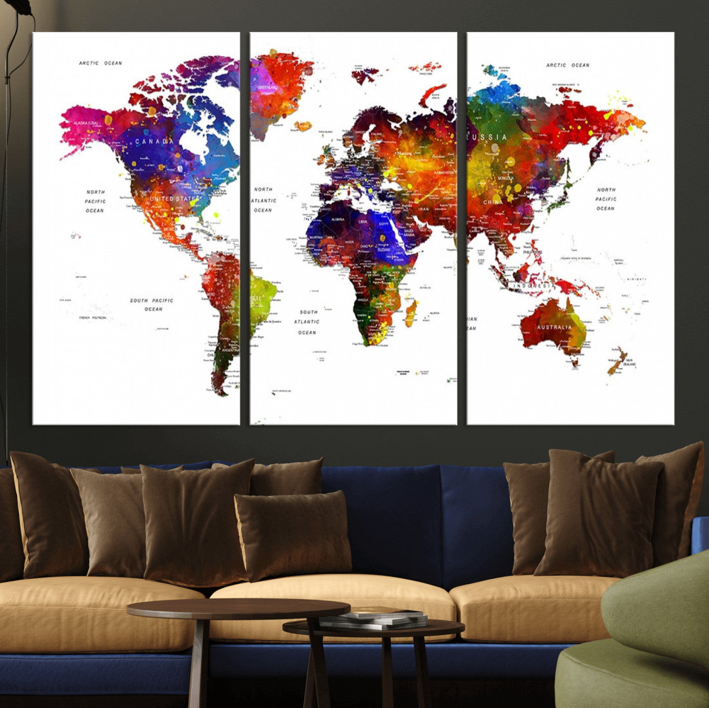 34842-MGV-CV-36X24-Push Pin World Map Canvas Print – Travel Tracker Wall Art for Couples, Perfect Anniversary Gift for Home or Office Decor