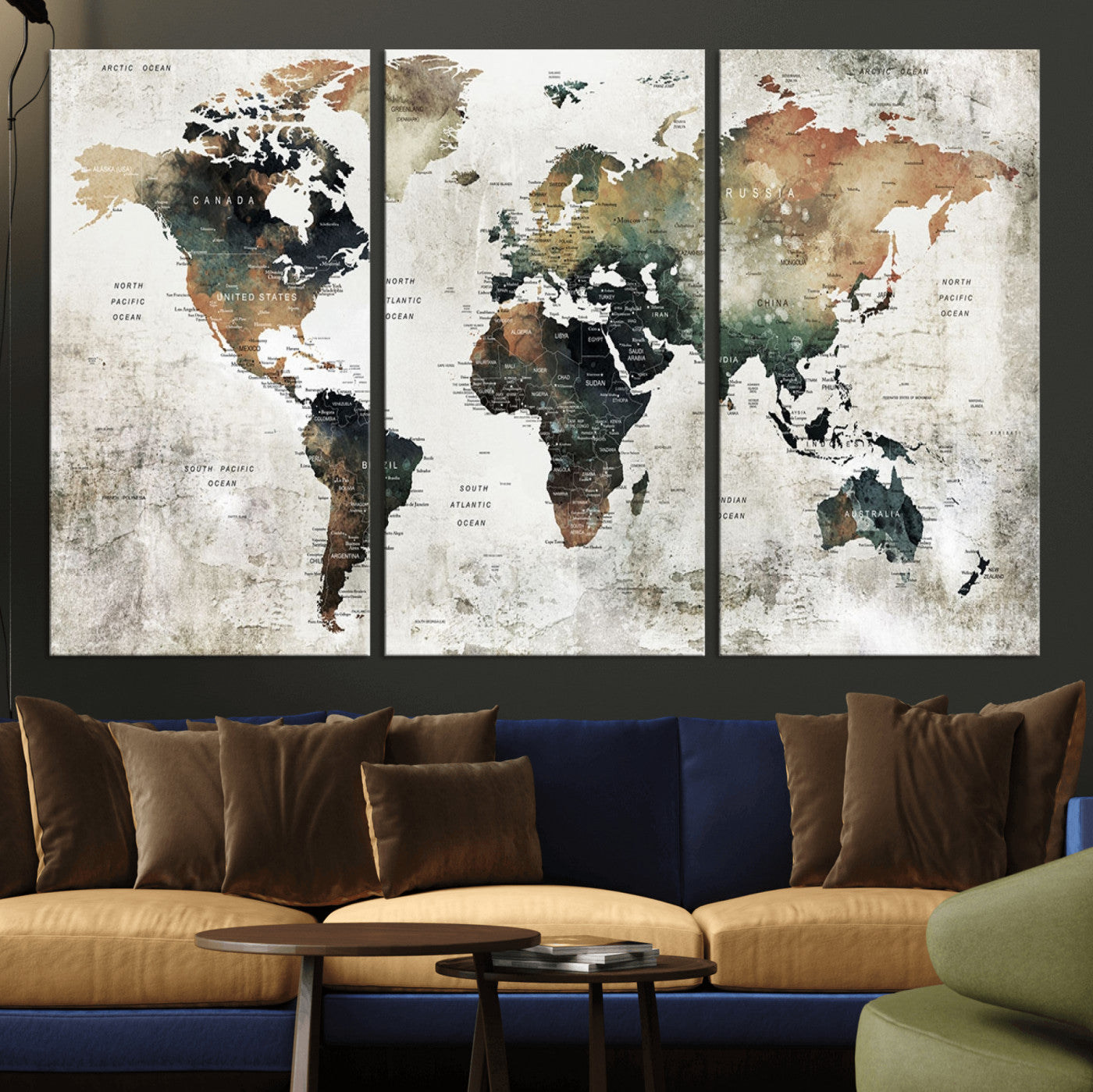 19444-MGV-CV-36X24-Push Pin World Map Canvas Print – Travel Tracker Wall Art for Couples, Perfect Anniversary Gift for Home or Office Decor