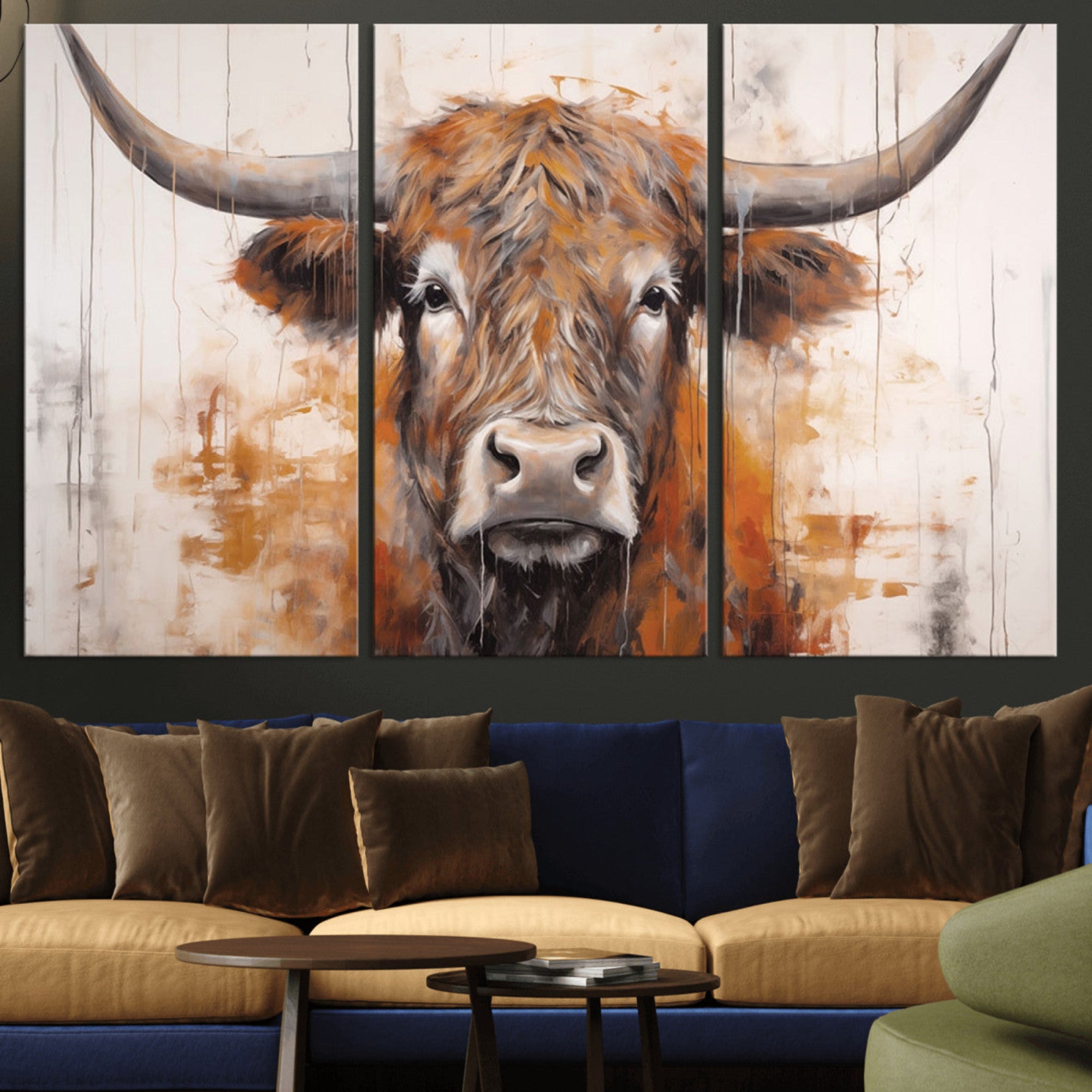 48622-MGV-CV-36X24-Vintage Scottish Highland Cow Cattle Art, Scottish Highland Cow Wall Art Print, Farmhouse Wall Art