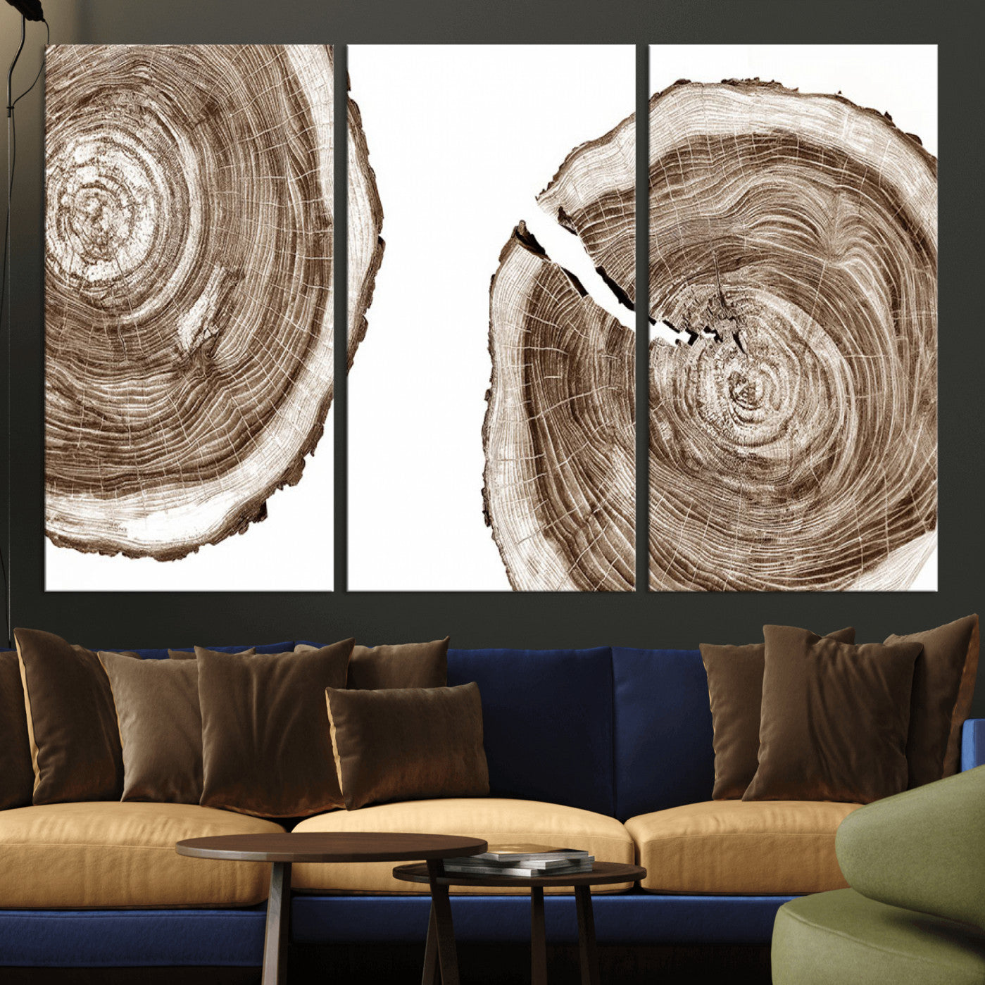 43743-MGV-CV-36X24-Wood Tree Ring Wall Art Canvas Prints, Tree Rings – Minimalist Black and White Wood Art | Triptych