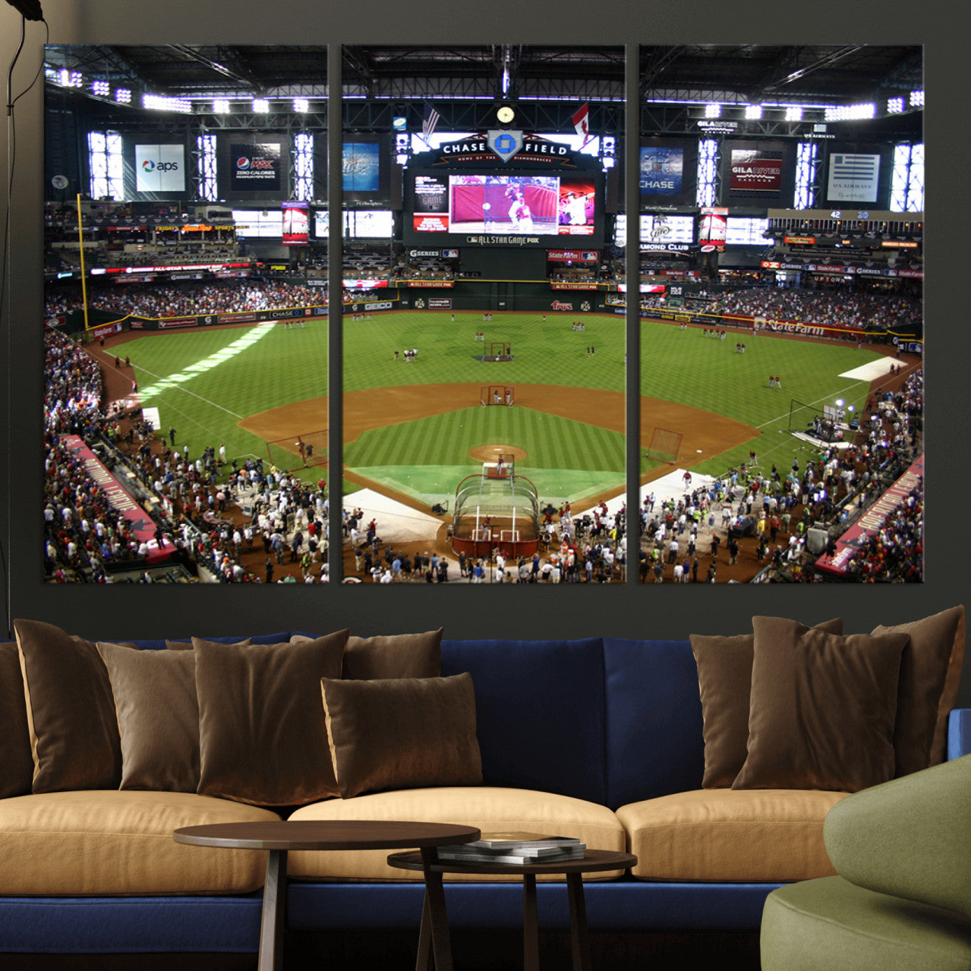 91630-MGV-CV-36X24-Arizona Diamondbacks Baseball Team Print - Phoenix Chase Field Baseball Stadium Wall Art Canvas