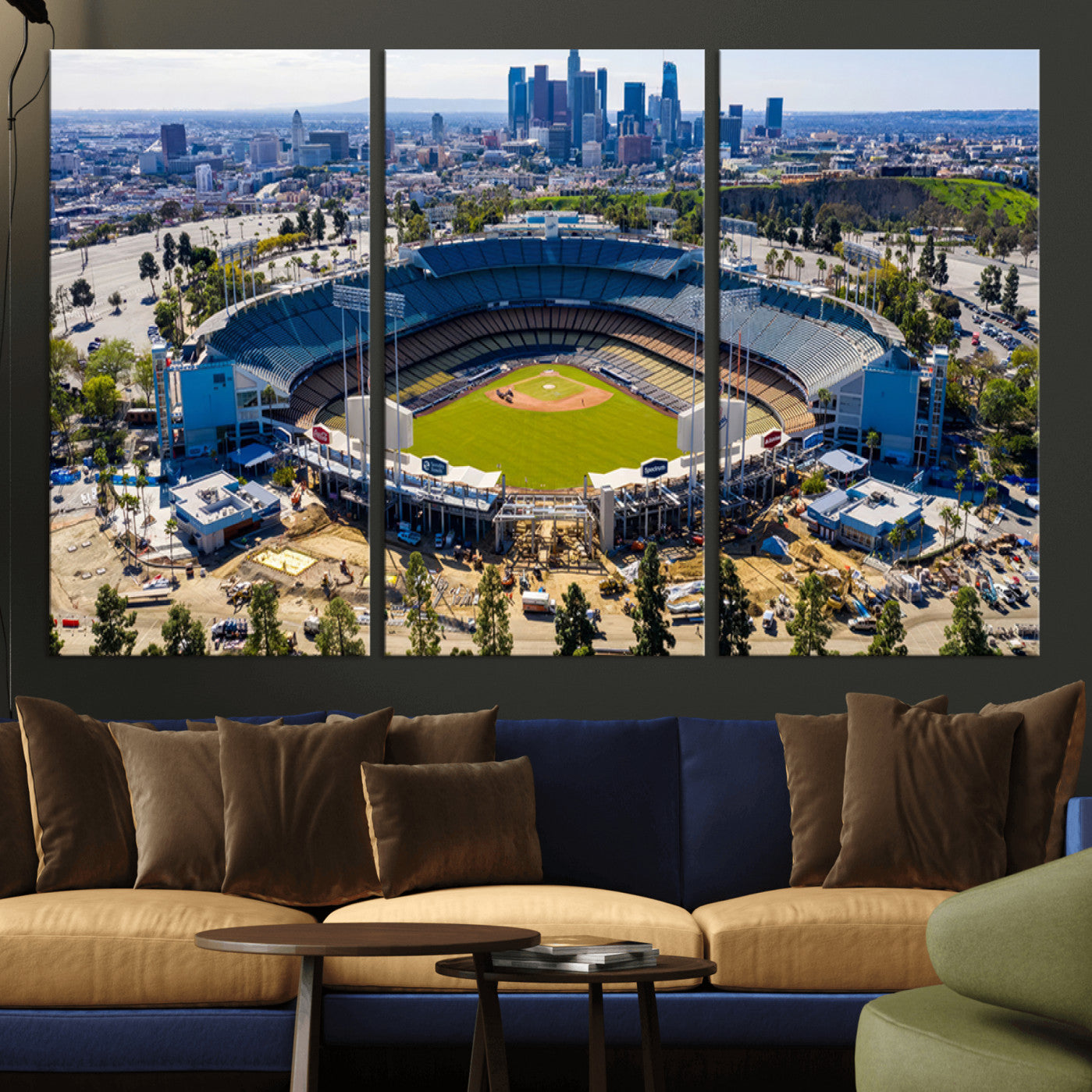 58596-MGV-CV-36X24-Los Angeles Dodgers Dodger Stadium Wall Art Canvas Print - MLB Baseball Stadium, Framed Los Angeles
