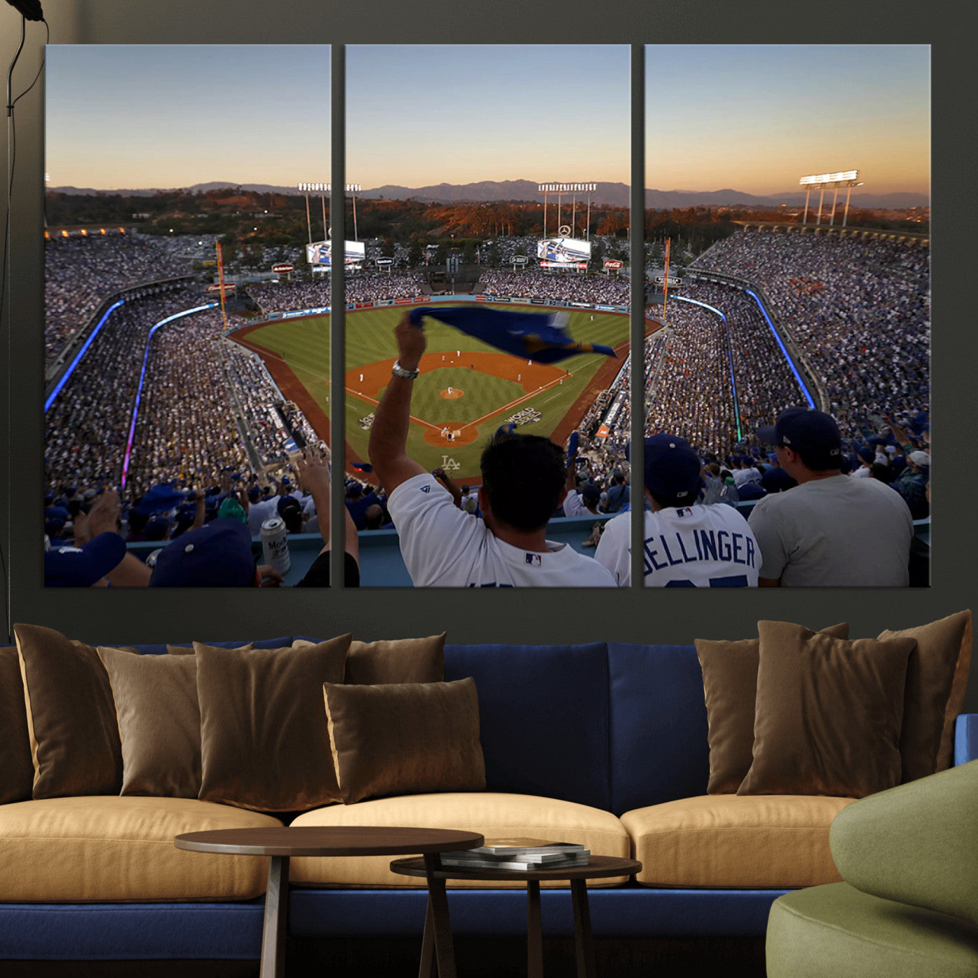 60162-MGV-CV-36X24-Dodger Stadium Sunset Game Triple Canvas Wall Art - Los Angeles Dodgers MLB Match