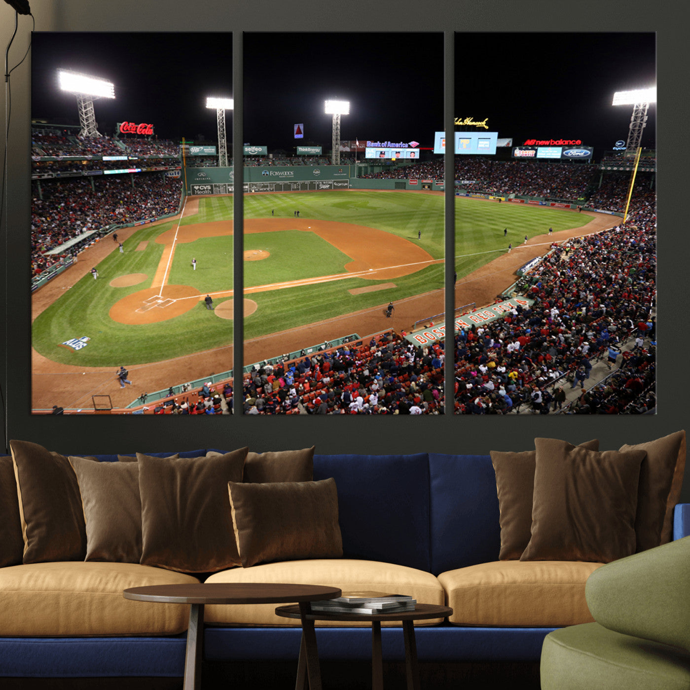 41158-MGV-CV-48X32-3P-Boston Red Sox Baseball Team Print - Massachusetts Fenway Park Stadium Wall Art Canvas Print