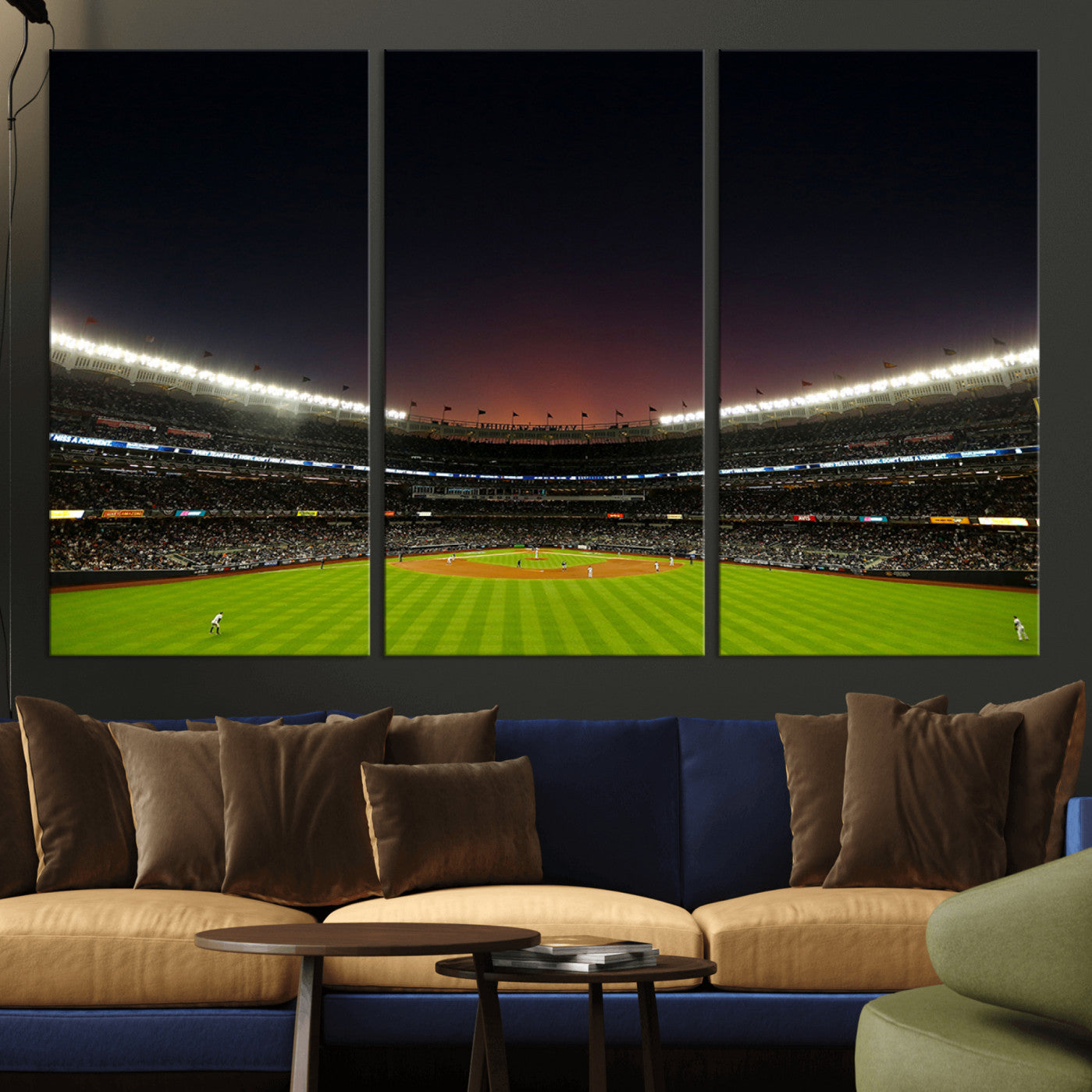 -Yankee Stadium Night Game Triple Canvas, Yankee Stadium Canvas Wall Art - New York Yankees MLB Match