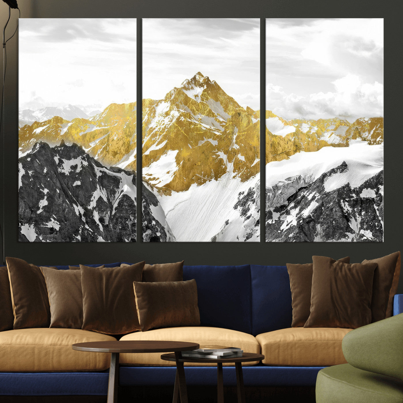 32102-MGV-CV-36X24-Gold Abstract Mountains Wall Art Print on Canvas, Nature Wall Art Print,