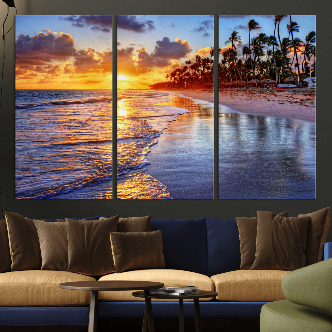 32177-MGV-CV-36X24-Serene Beach Sunset Wall Art Canvas- Coastal Seascape Print for Living Room or Bedroom, Ocean Waves