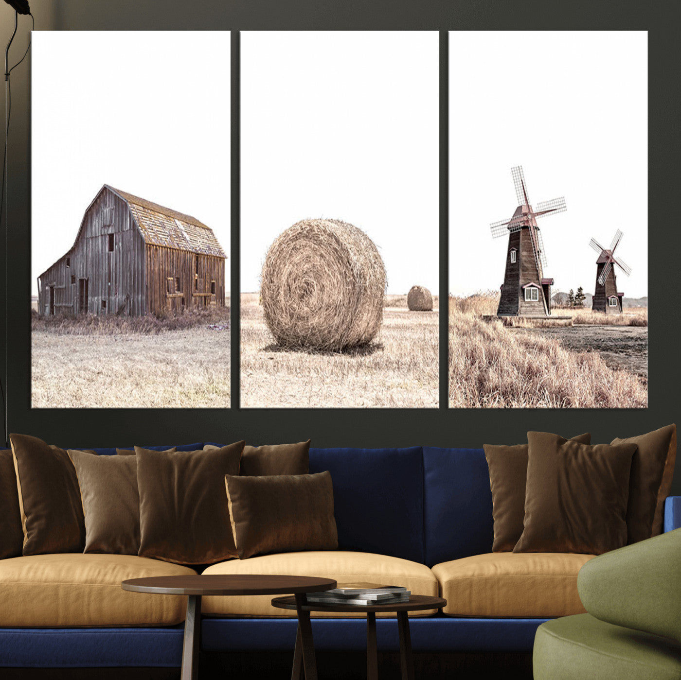 94971-MGV-CV-36X24-Farm Prints Set, Set of 3 Farmhouse Wall Art, Country House Decor, Barn Print, Wheat Print,