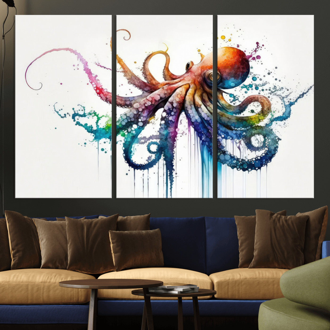 19374-MGV-CV-36X24-Watercolor Vibrant Octopus Wall Art Canvas Print | Abstract Sea Life Art | Colorful Marine Creature