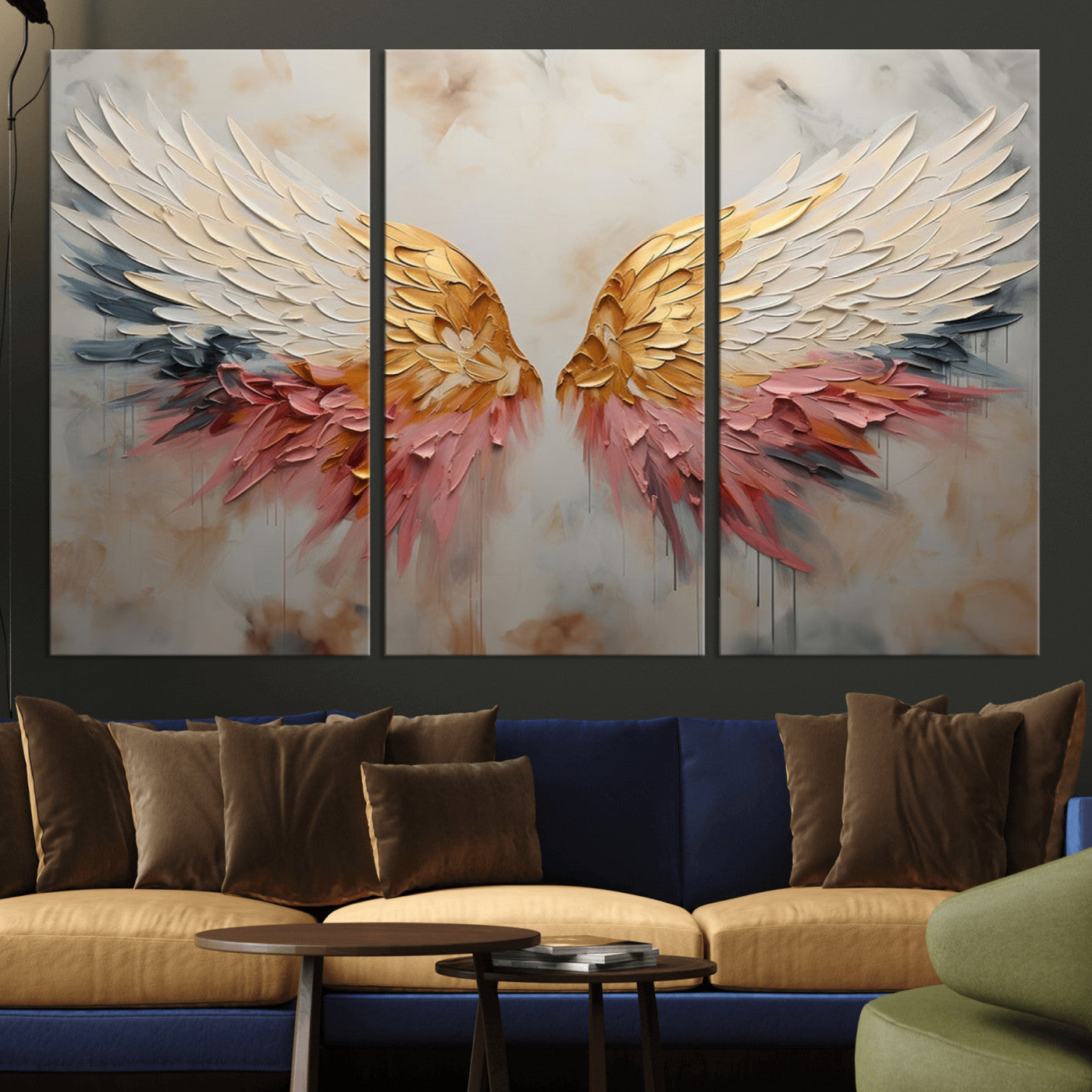 10697-MGV-CV-36X24-Golden Angel Wings Wall Art Canvas Print – Stunning Abstract Winged Art for Elegant Home Decor –